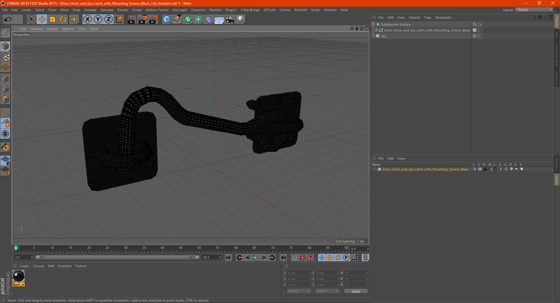 3D model Door Hook and Eye Latch with Mounting Screws Black