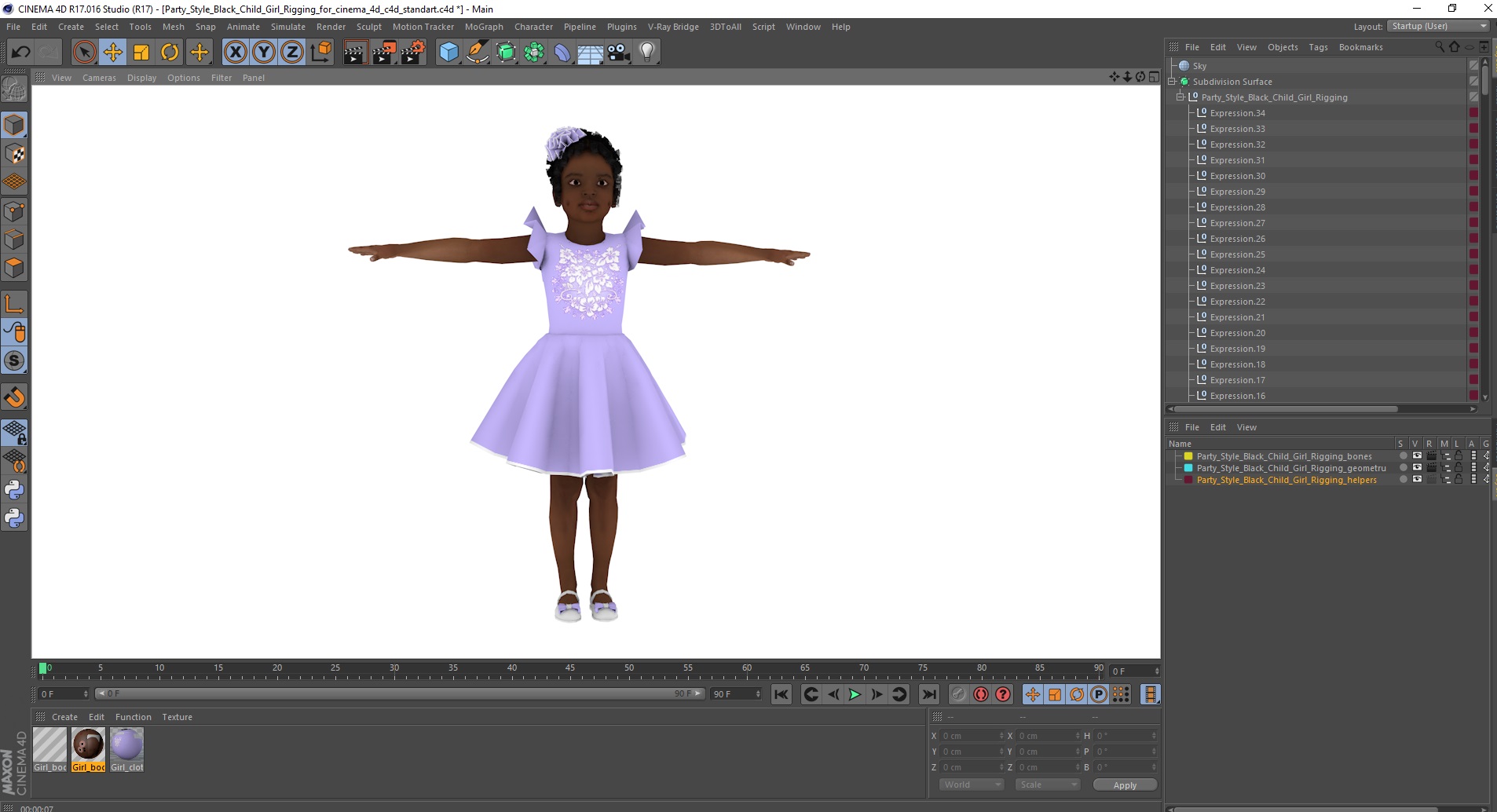 Party Style Black Child Girl Rigged for Cinema 4D 3D model