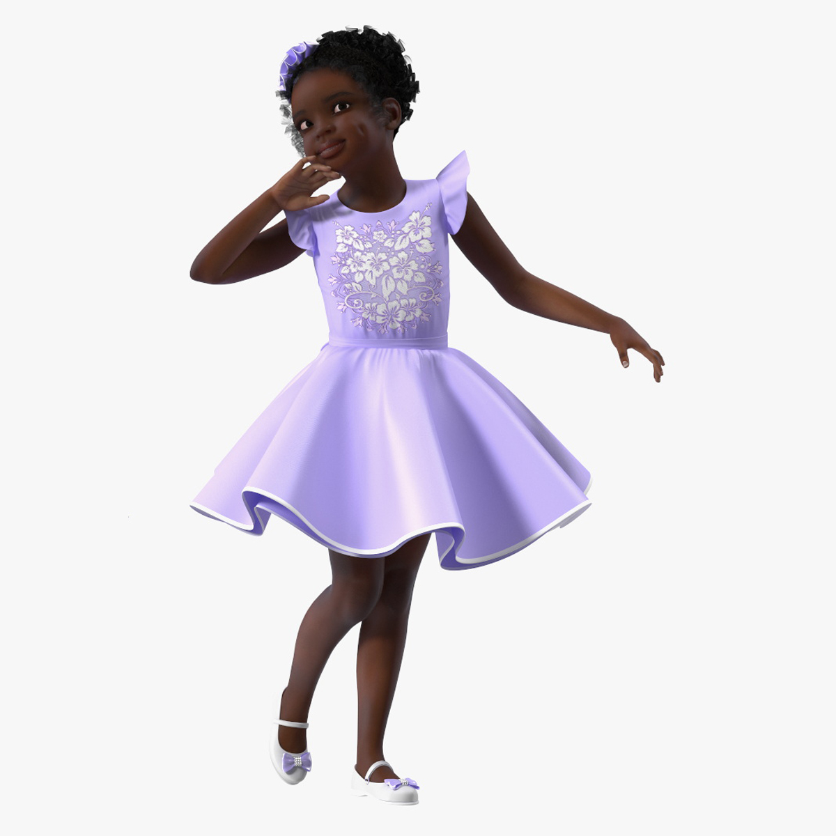 Party Style Black Child Girl Rigged for Cinema 4D 3D model