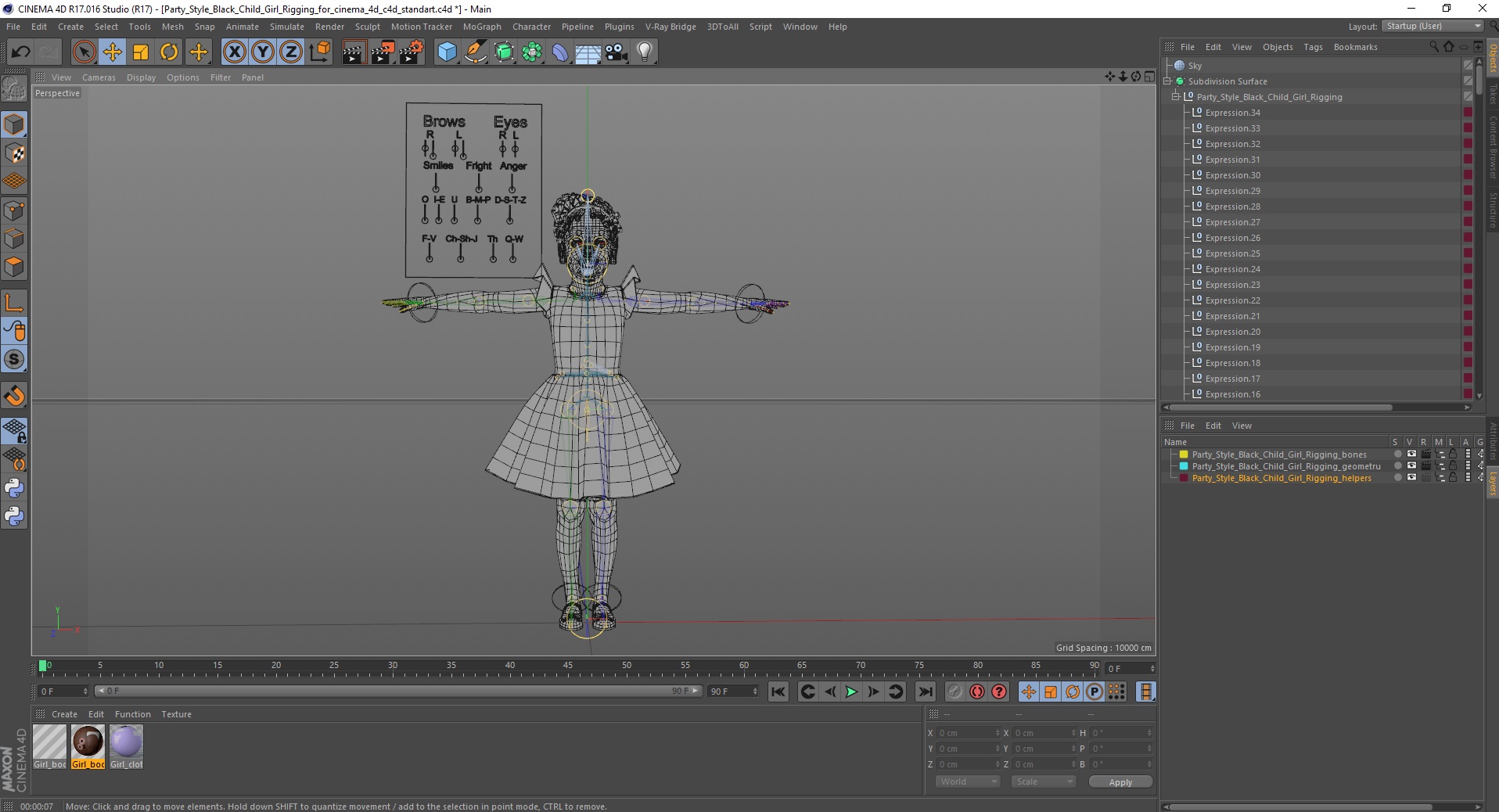 Party Style Black Child Girl Rigged for Cinema 4D 3D model