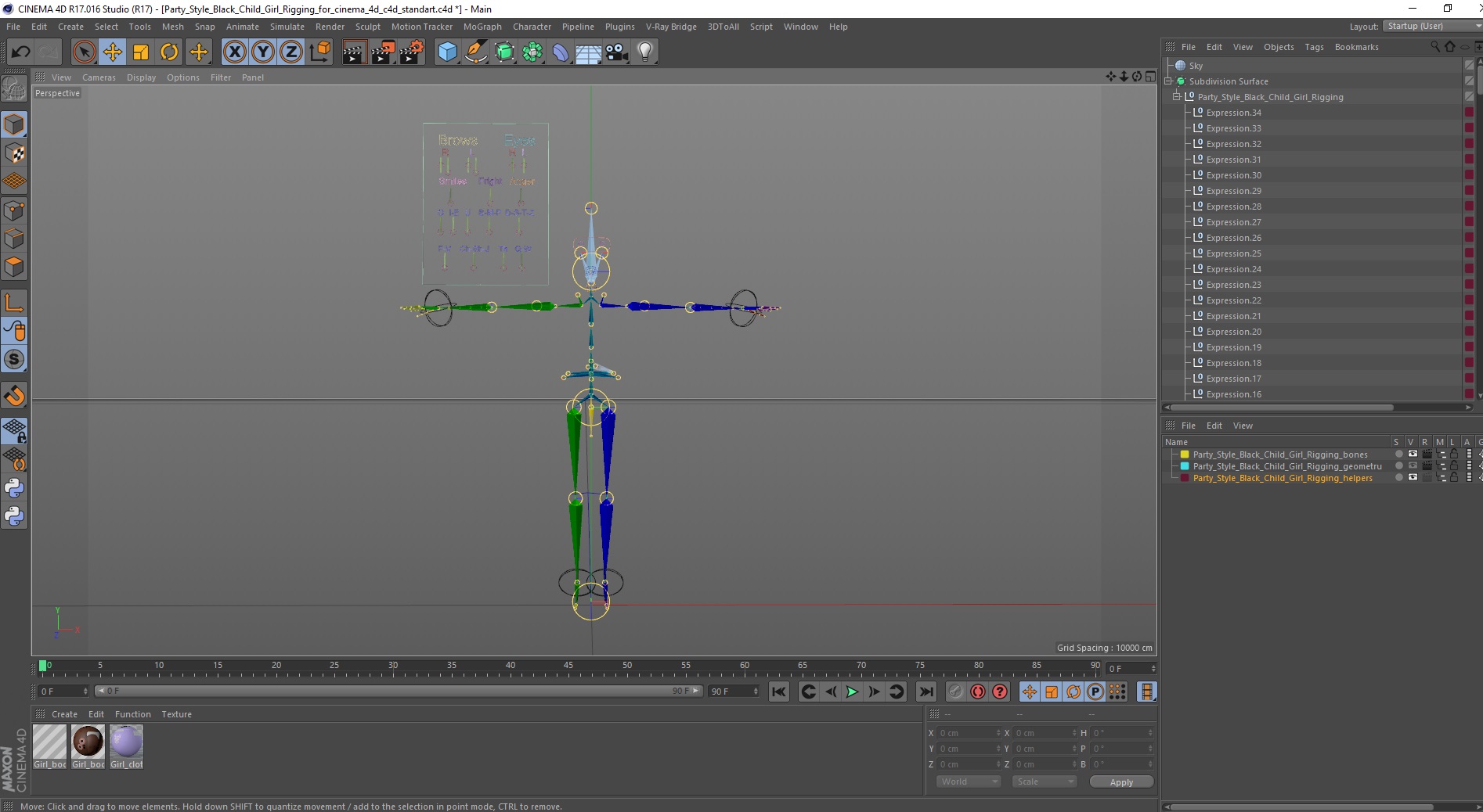 Party Style Black Child Girl Rigged for Cinema 4D 3D model