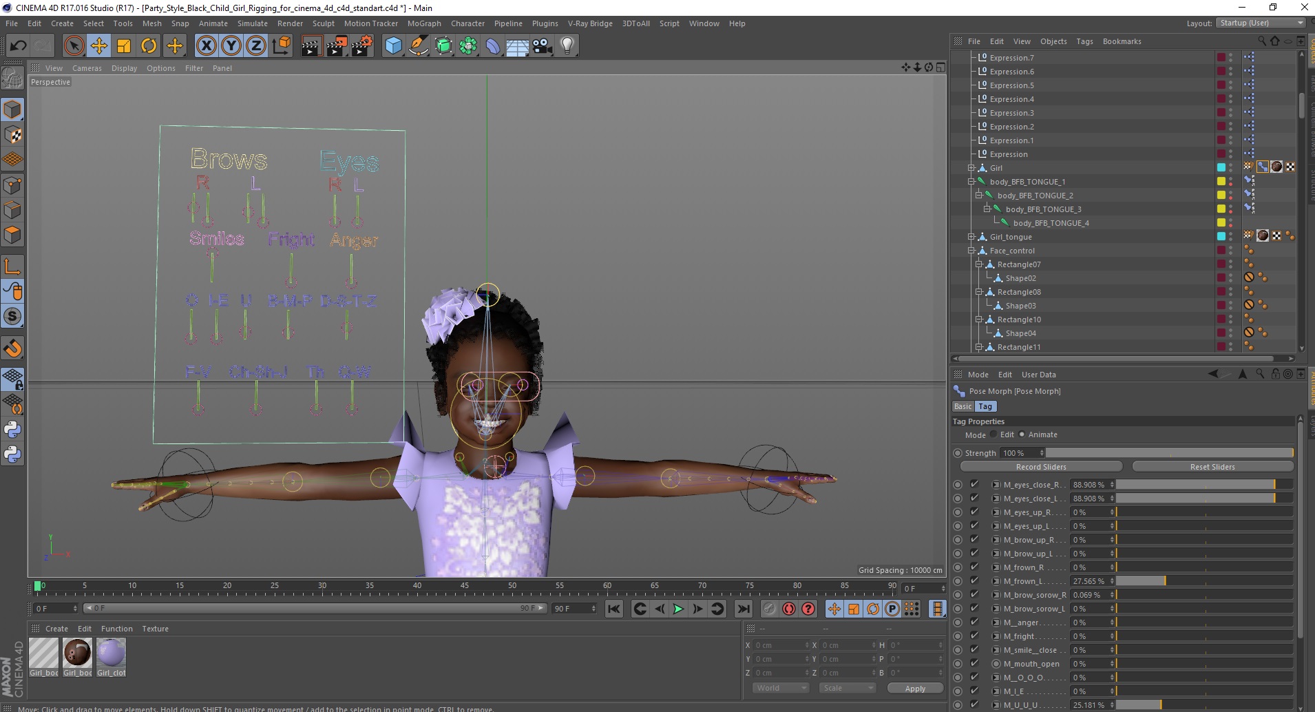 Party Style Black Child Girl Rigged for Cinema 4D 3D model