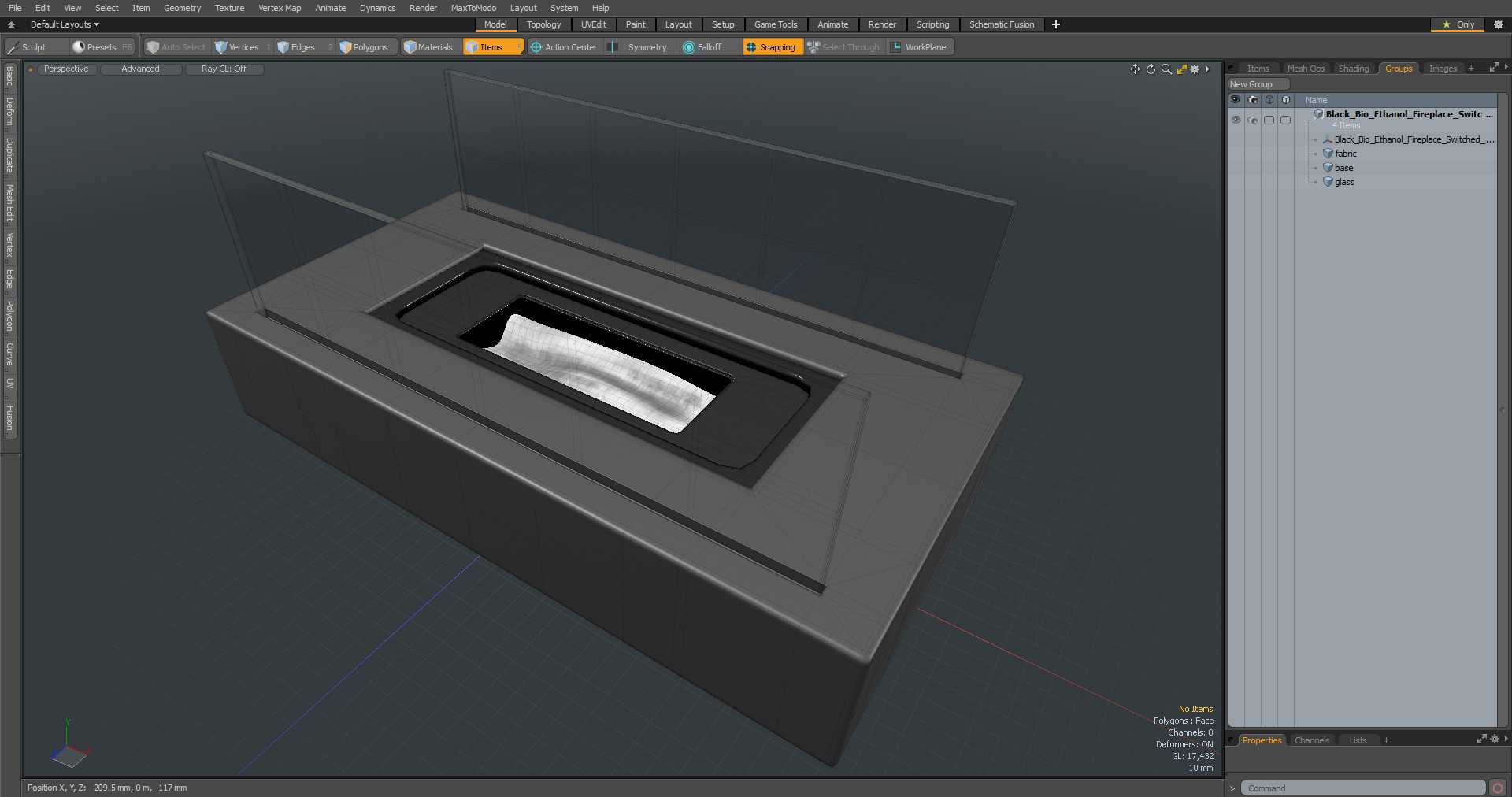 3D model Black Bio Ethanol Fireplace Switched Off