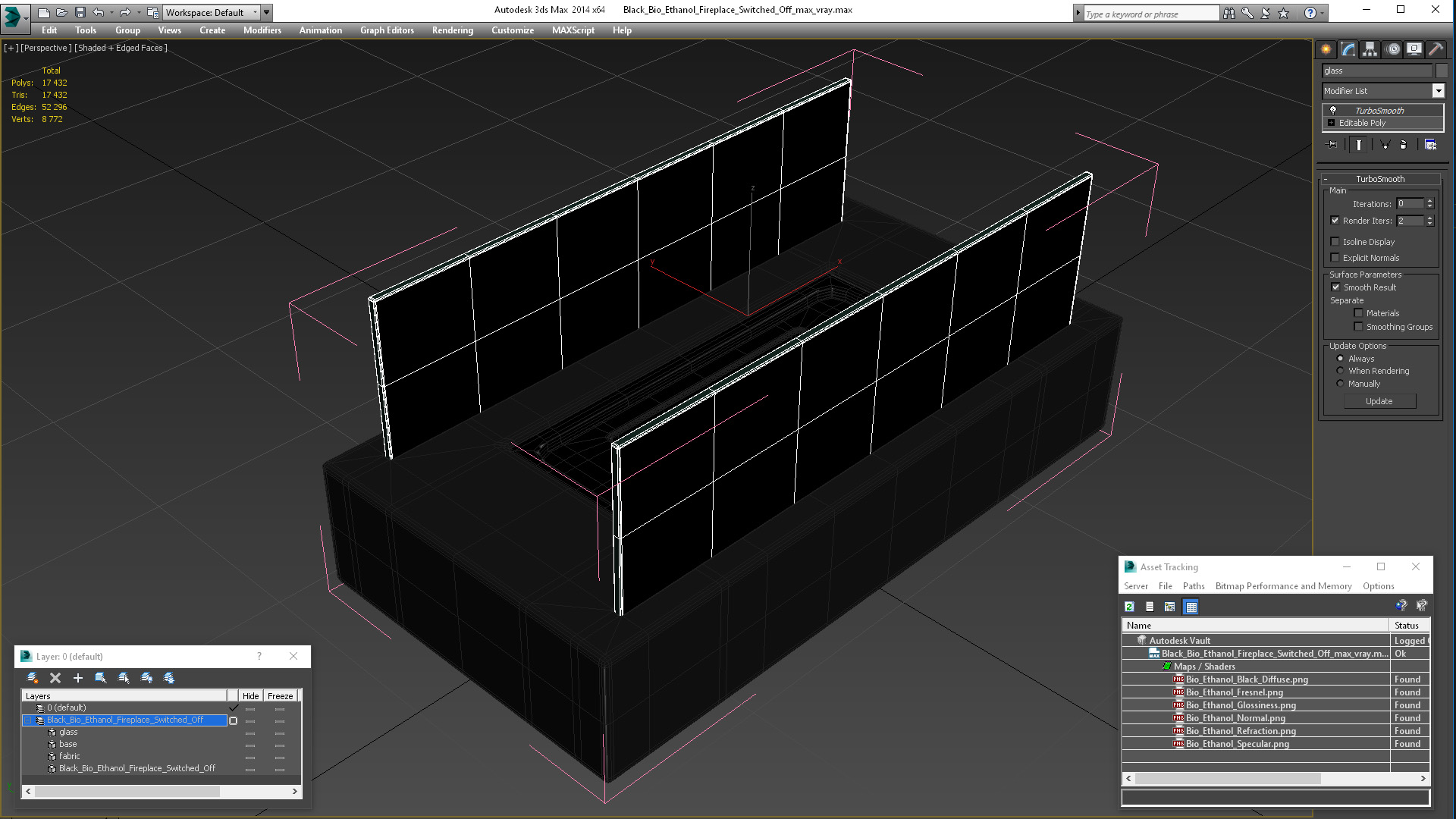 3D model Black Bio Ethanol Fireplace Switched Off