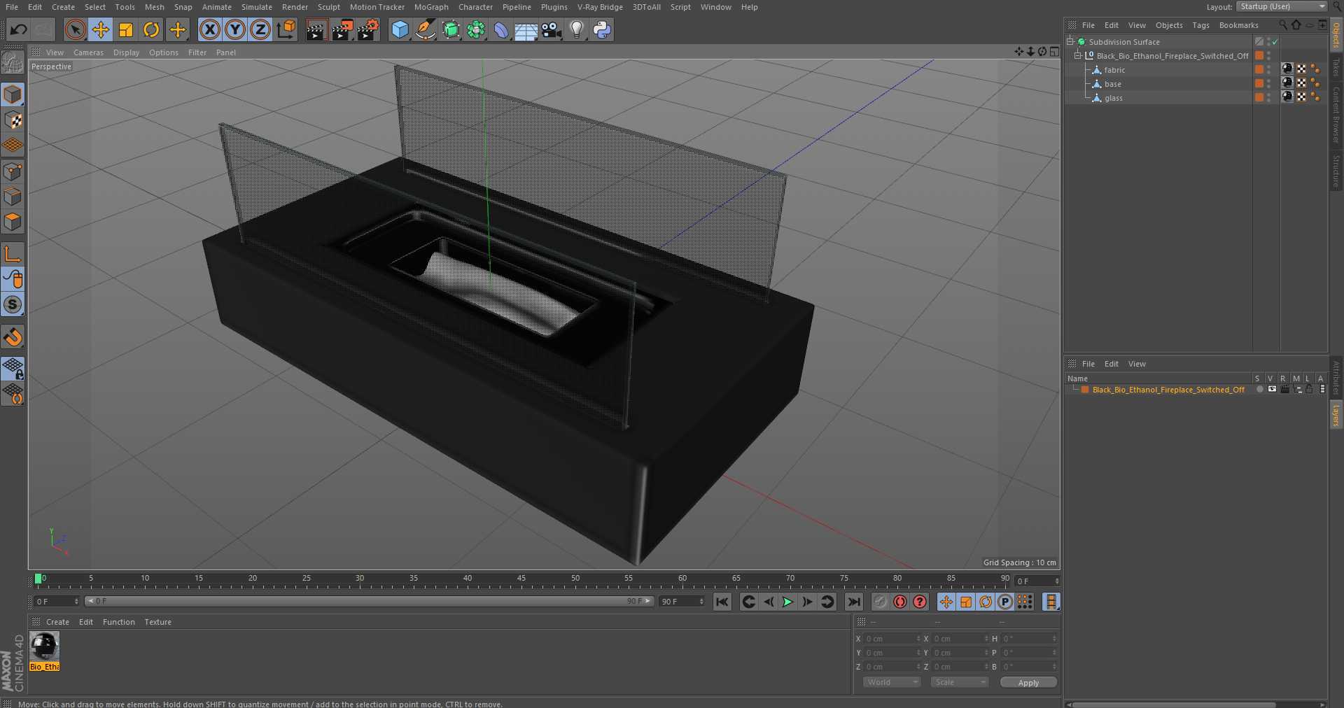 3D model Black Bio Ethanol Fireplace Switched Off