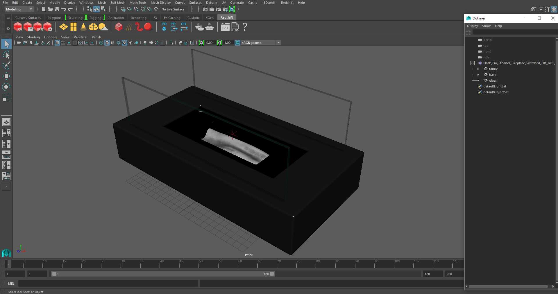 3D model Black Bio Ethanol Fireplace Switched Off