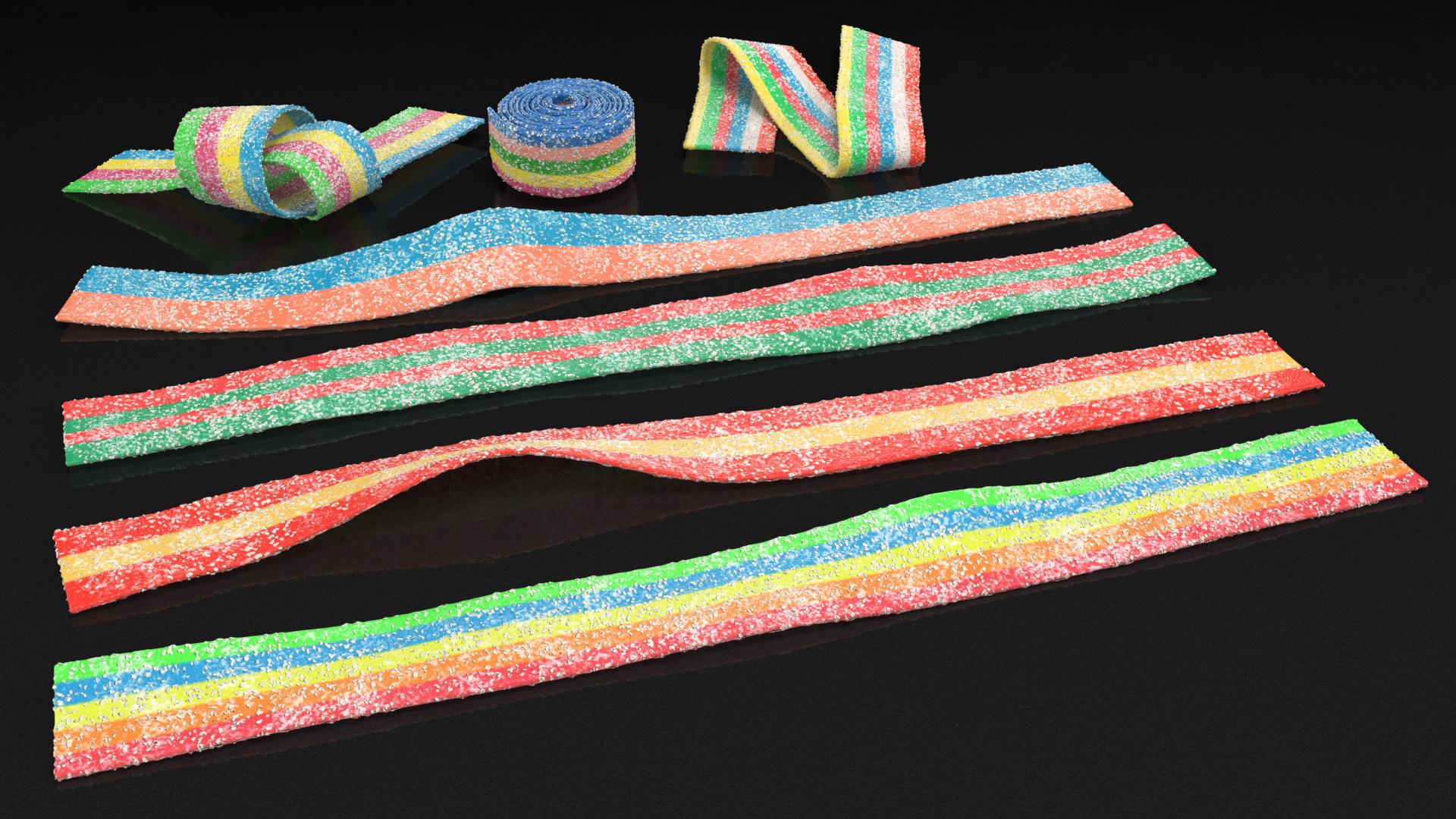 3D model Multicolor Gummy Licorice Belt Candy Set