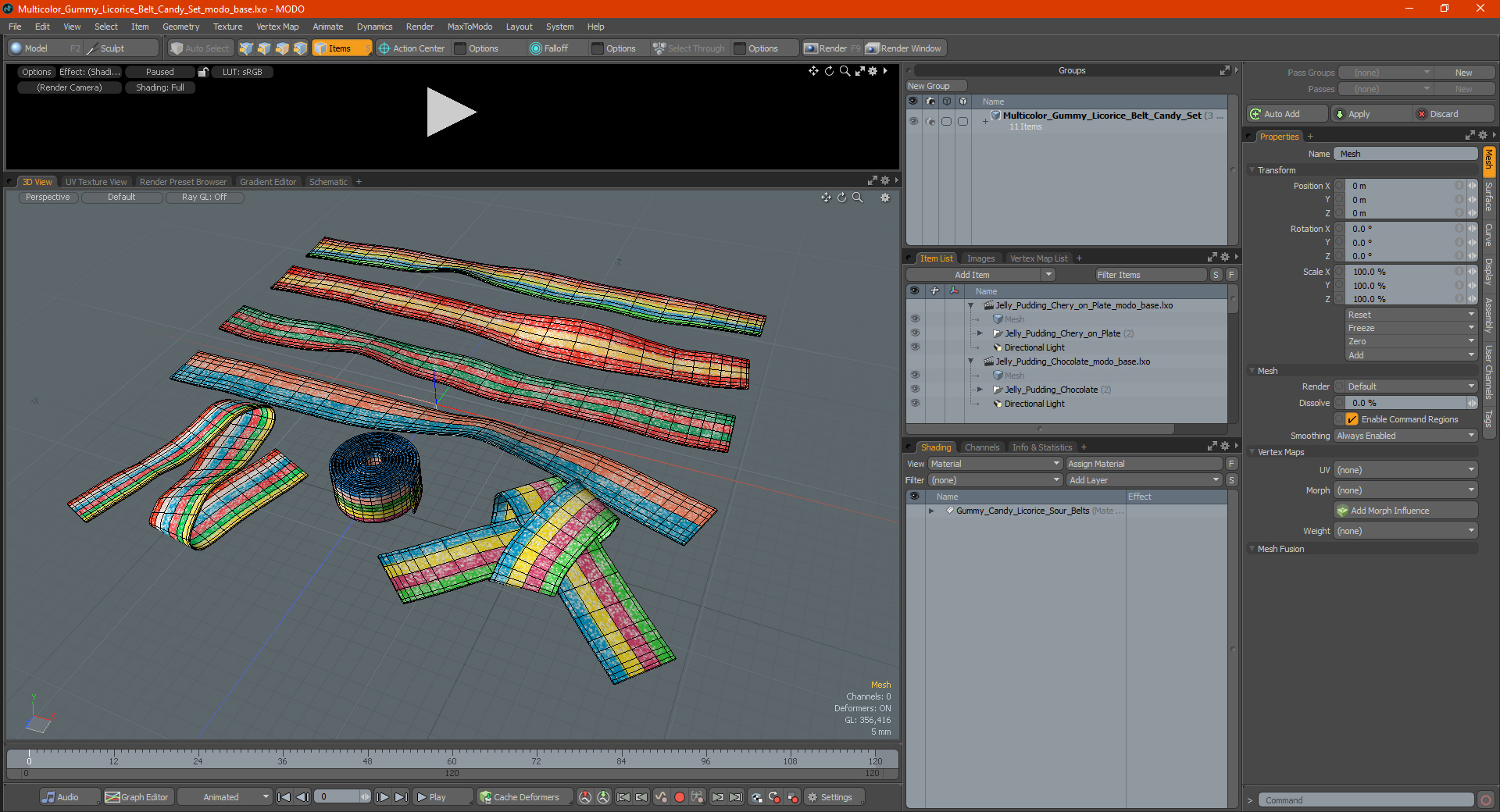 3D model Multicolor Gummy Licorice Belt Candy Set