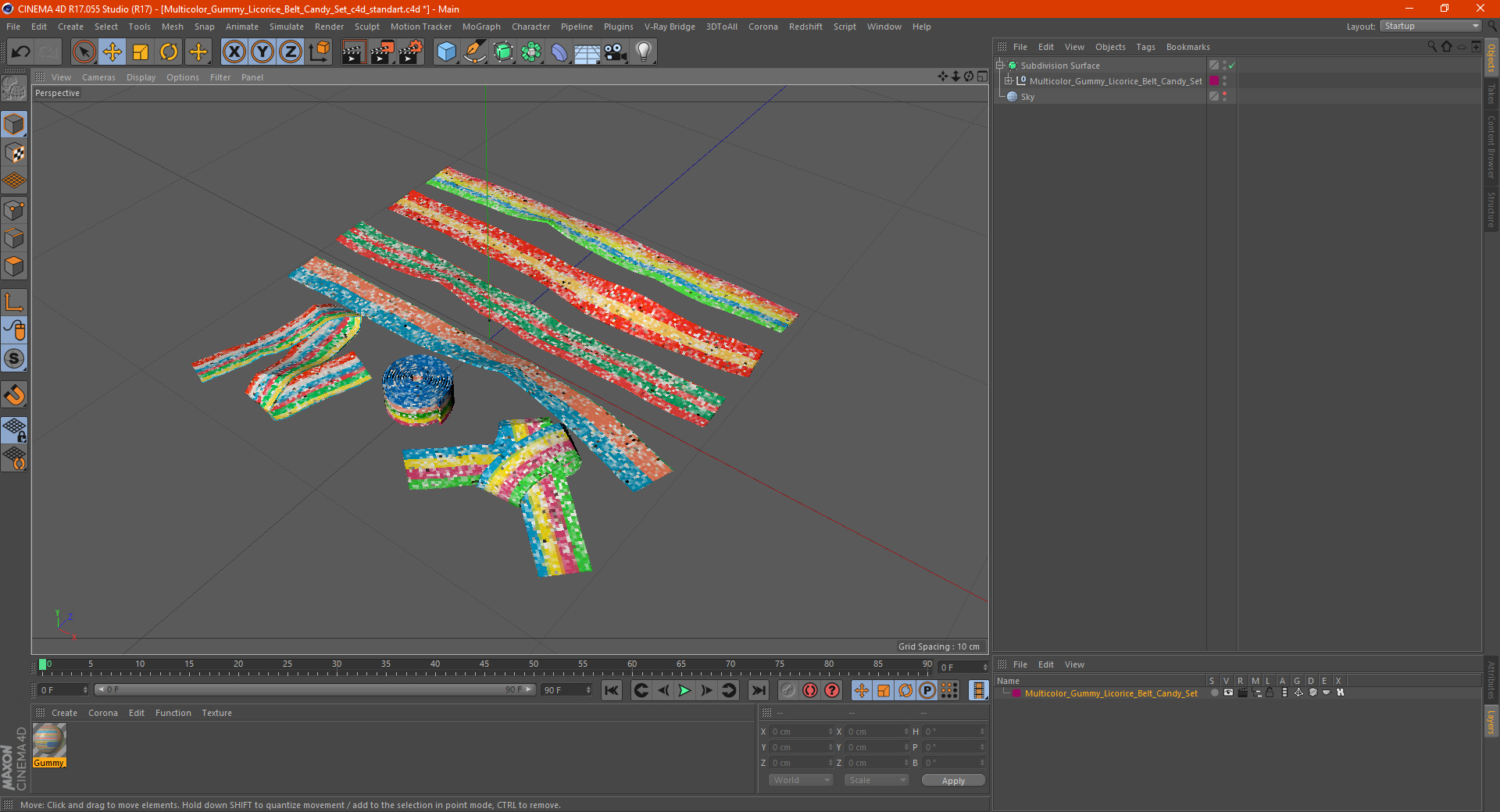 3D model Multicolor Gummy Licorice Belt Candy Set