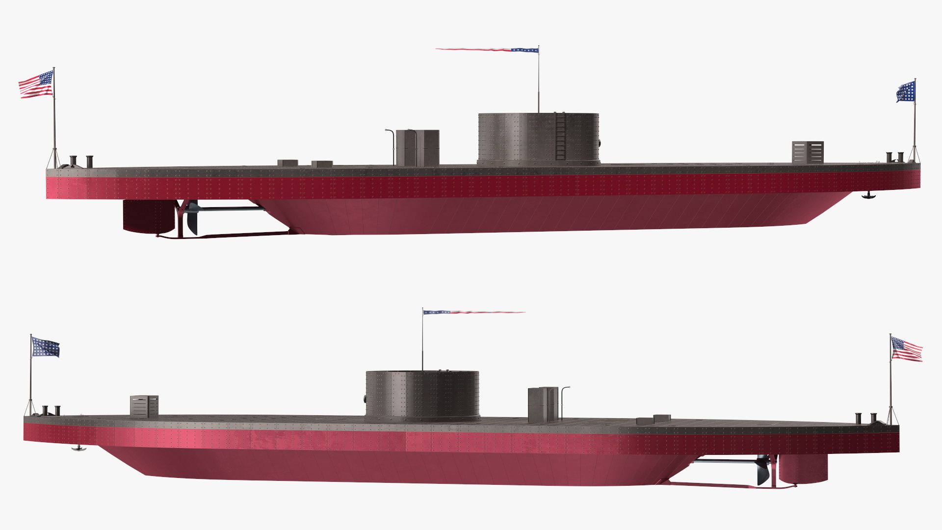 3D US Civil War Warship New Rigged