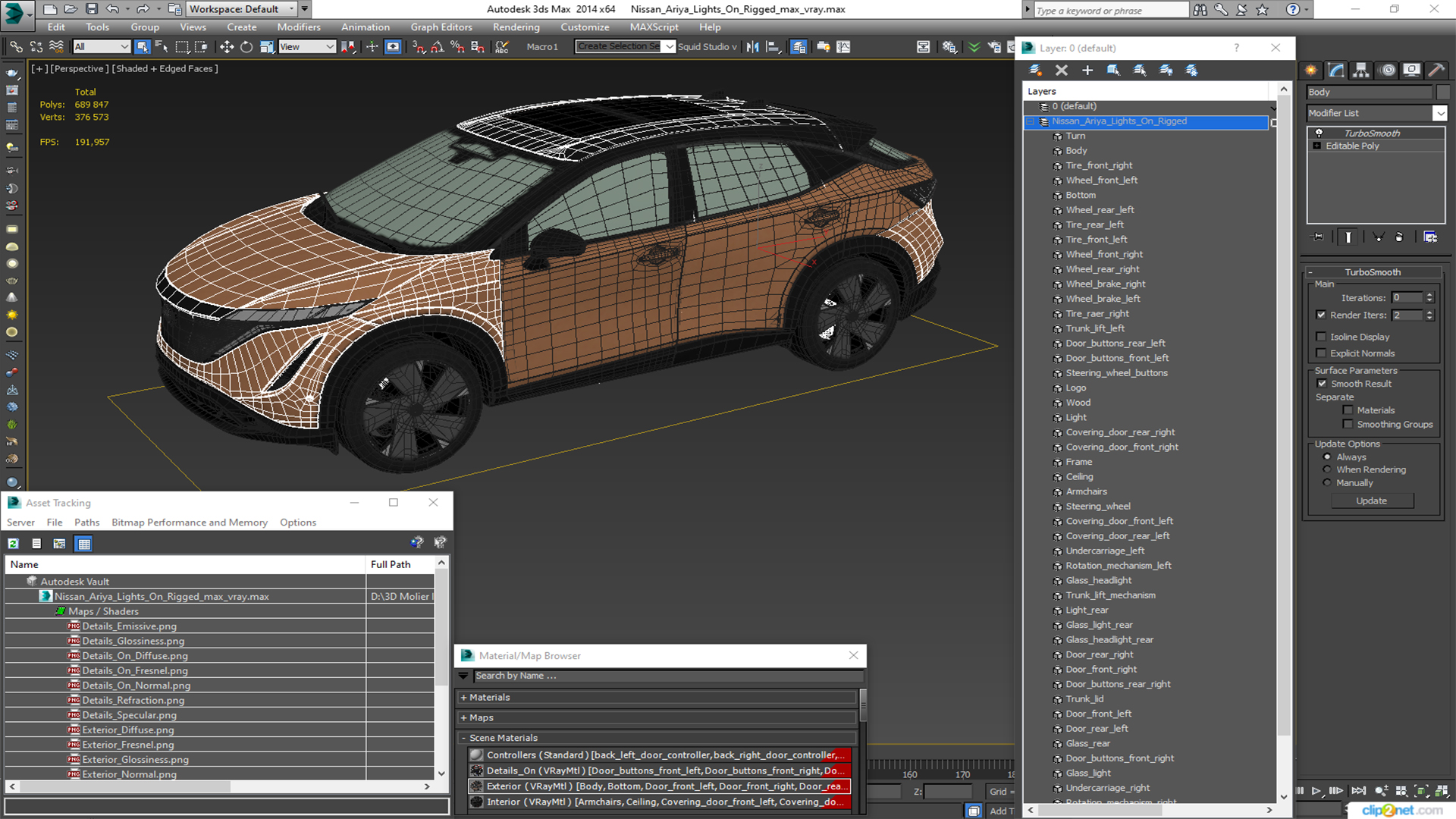 Nissan Ariya Lights On Rigged 3D model