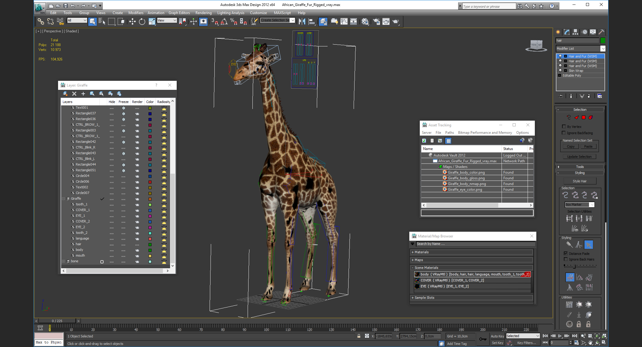 3D African Giraffe Fur Rigged