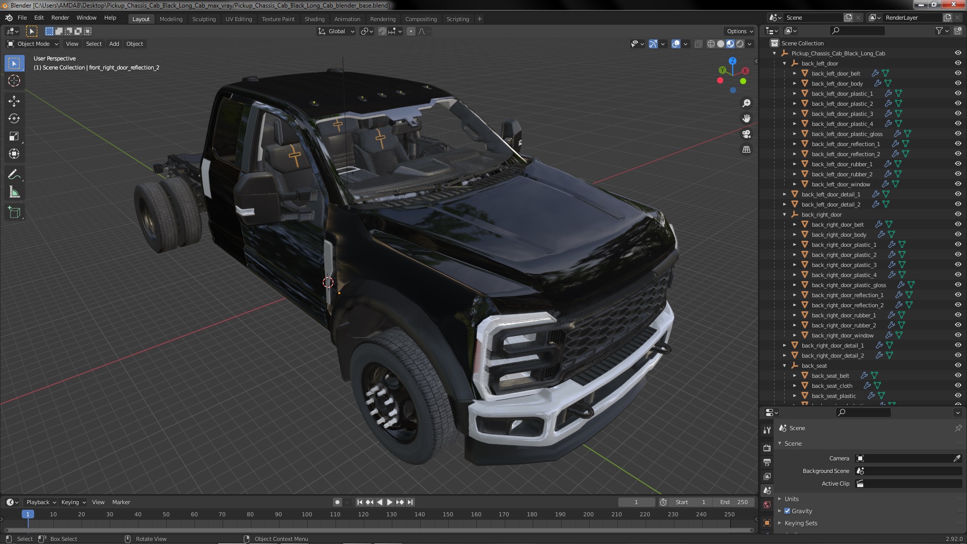 3D Pickup Chassis Cab Black Long Cab model
