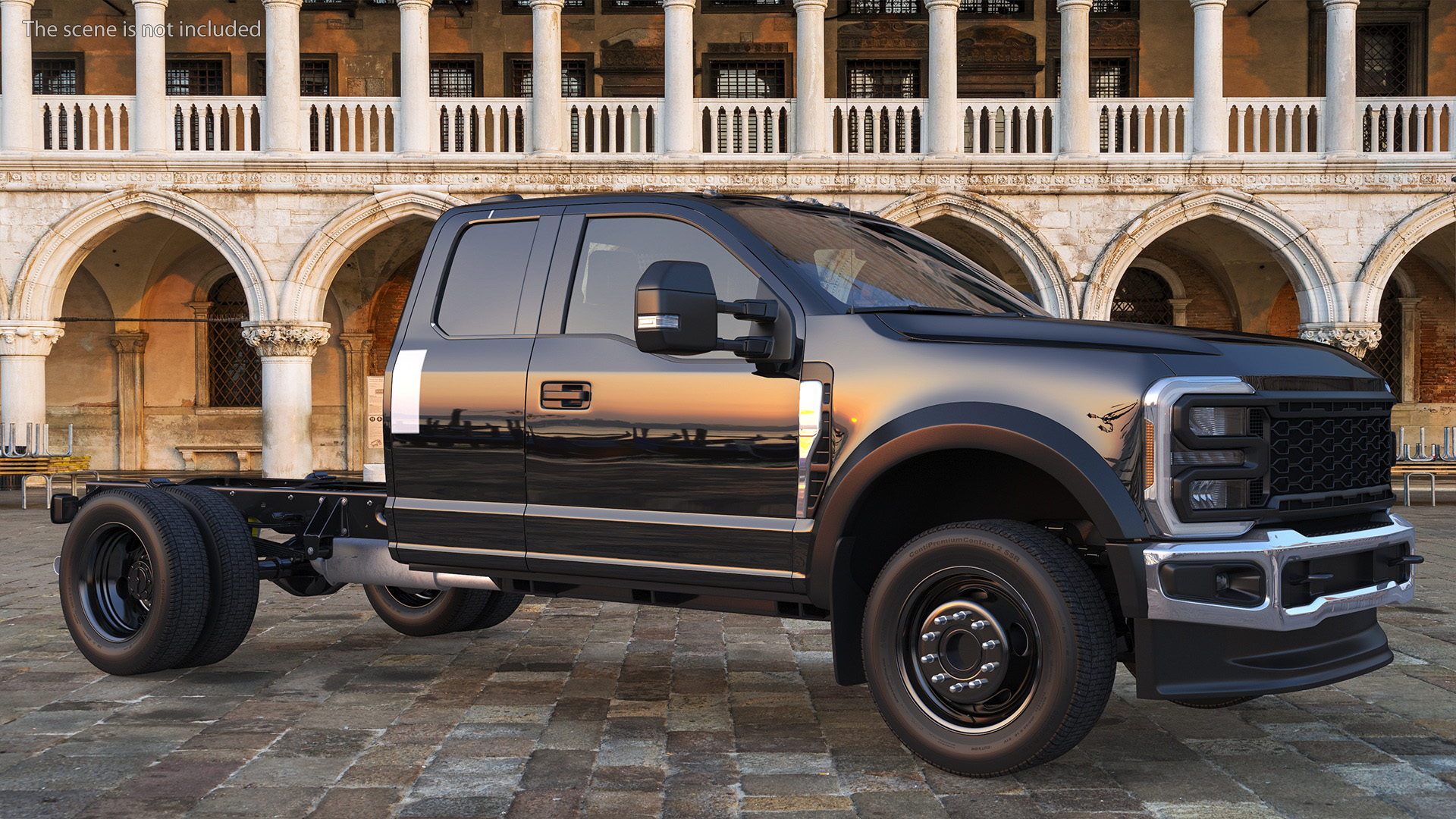 3D Pickup Chassis Cab Black Long Cab model