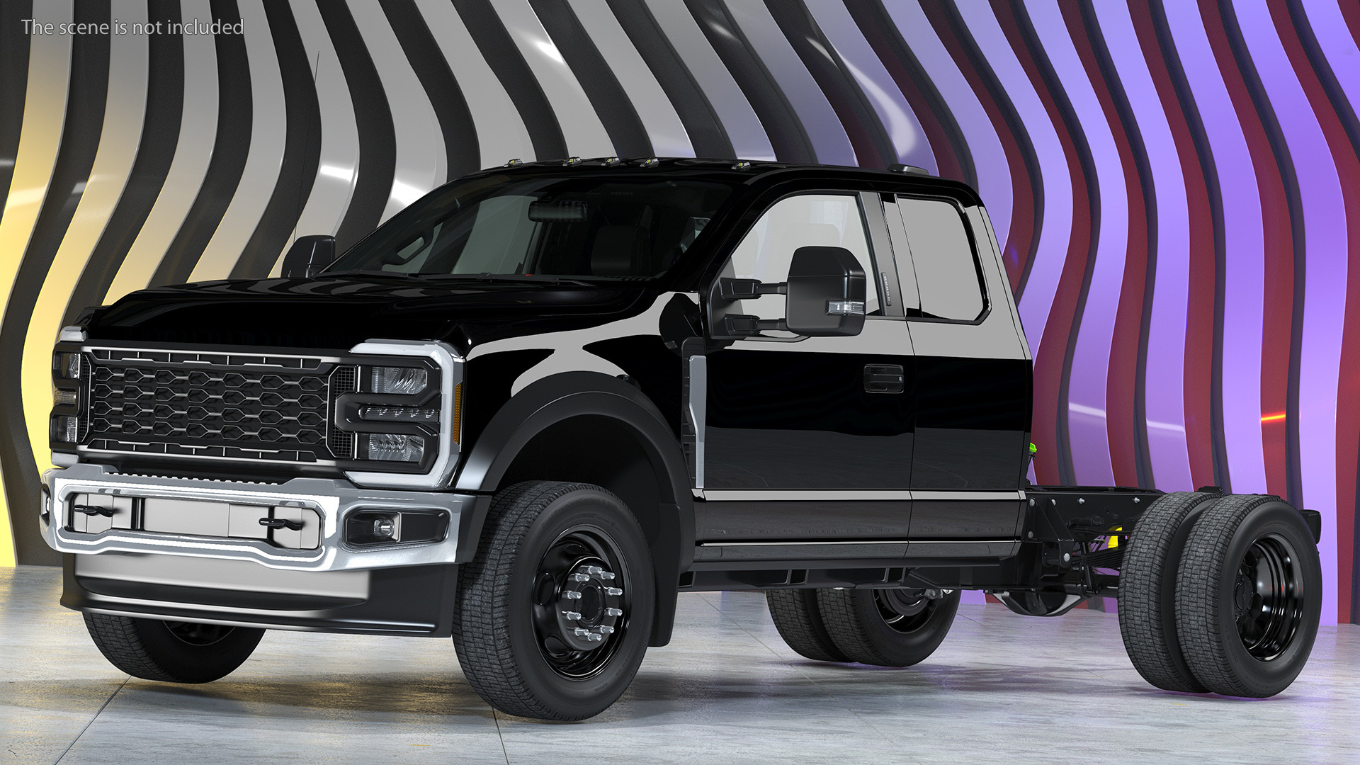 3D Pickup Chassis Cab Black Long Cab model