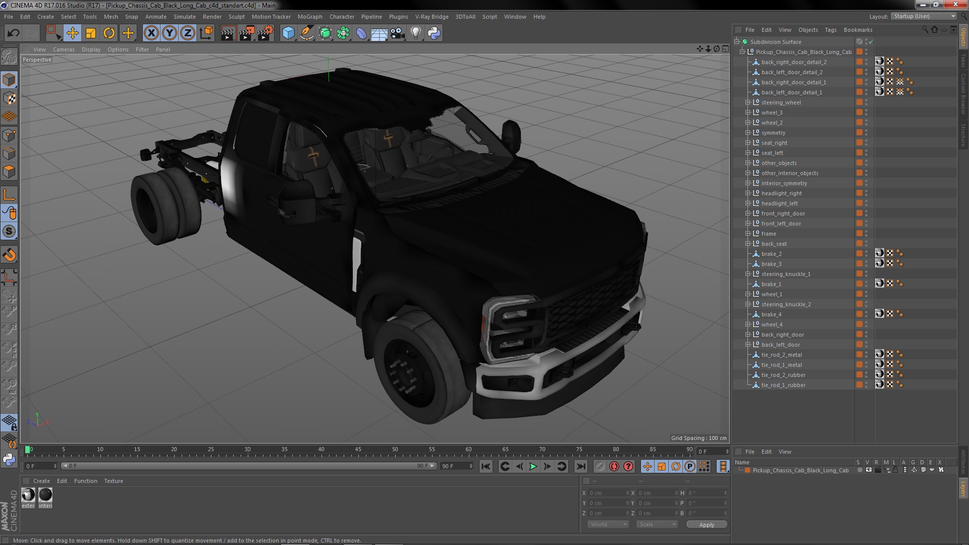3D Pickup Chassis Cab Black Long Cab model