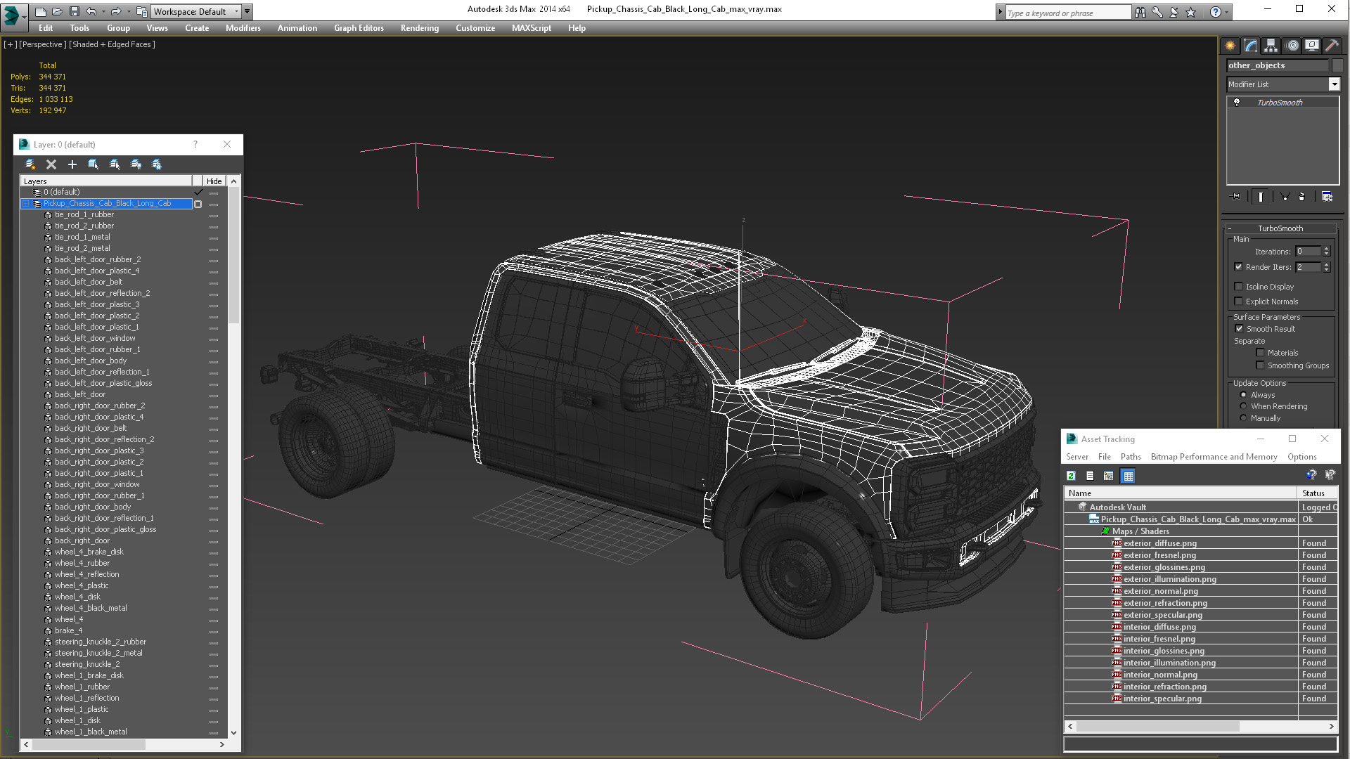 3D Pickup Chassis Cab Black Long Cab model