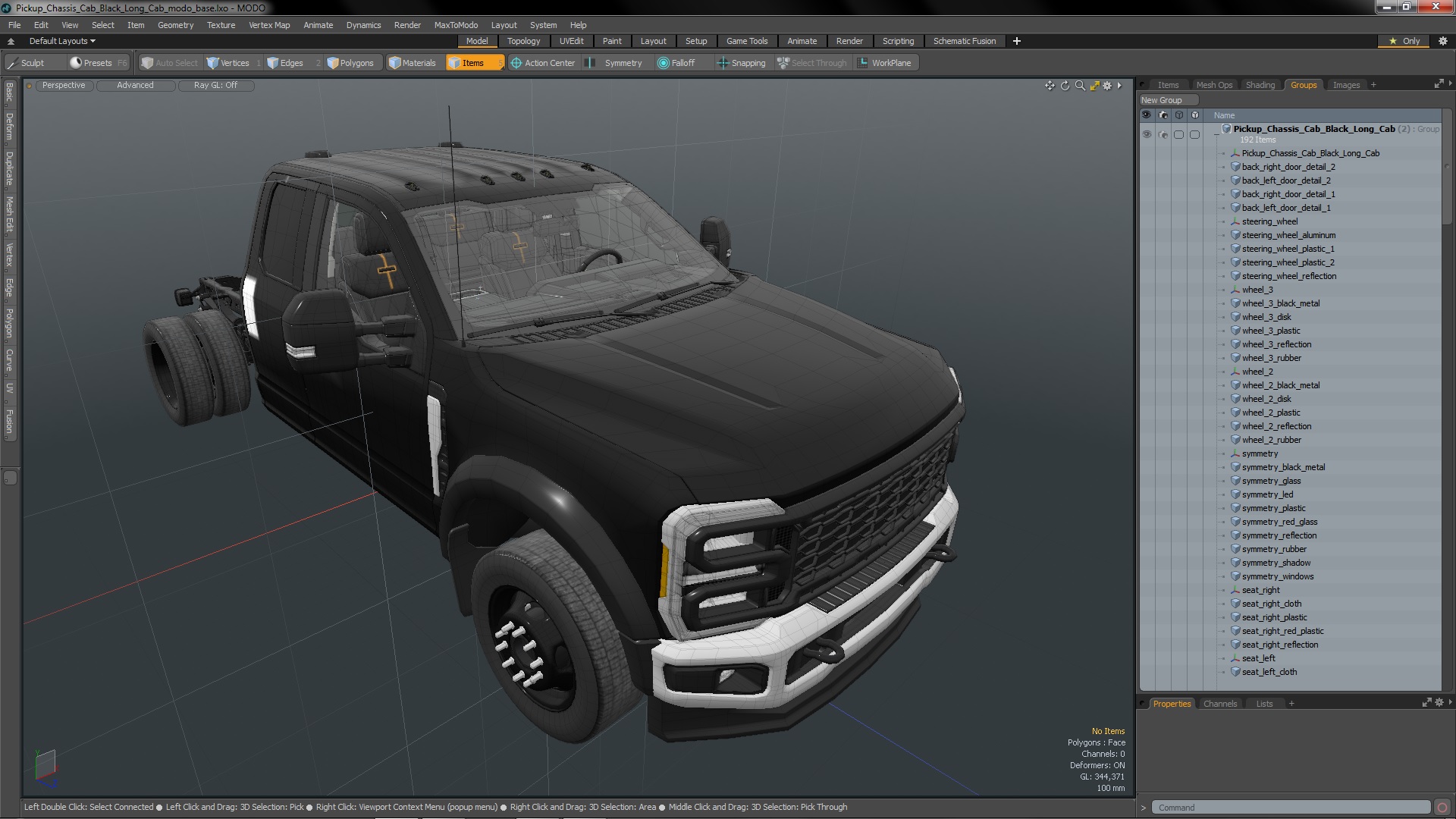 3D Pickup Chassis Cab Black Long Cab model