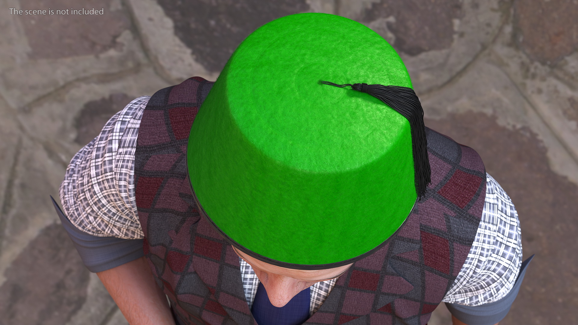 Traditional Arabic Green Fez Hat With Black Tassel Fur 3D model