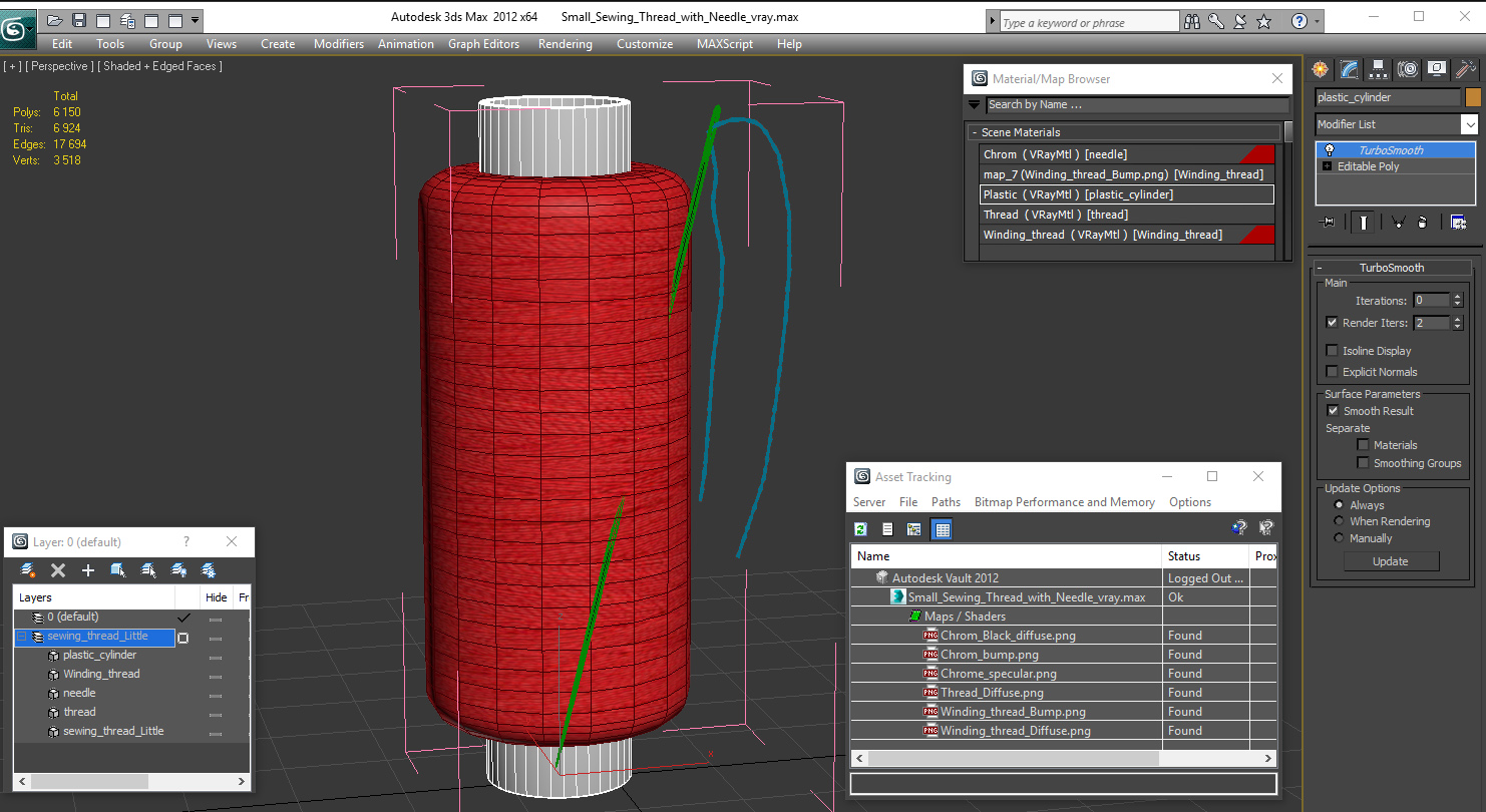 3D Small Sewing Thread with Needle