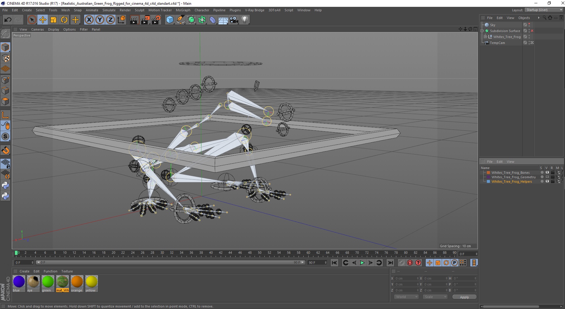 Realistic Australian Green Frog Rigged for Cinema 4D 3D