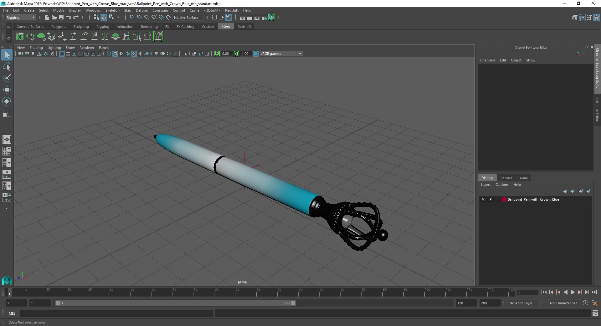Ballpoint Pen with Crown Blue 3D model