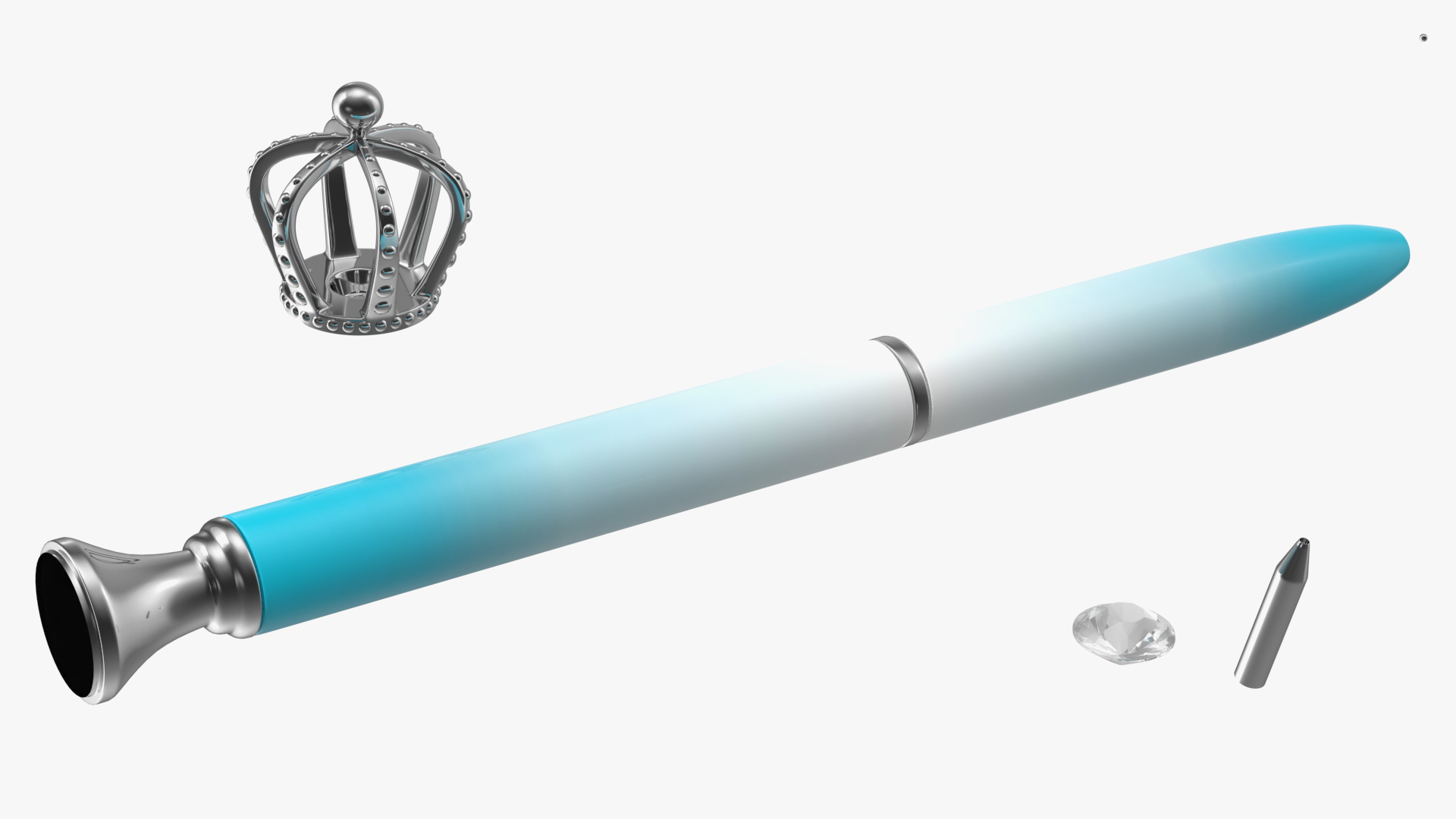 Ballpoint Pen with Crown Blue 3D model