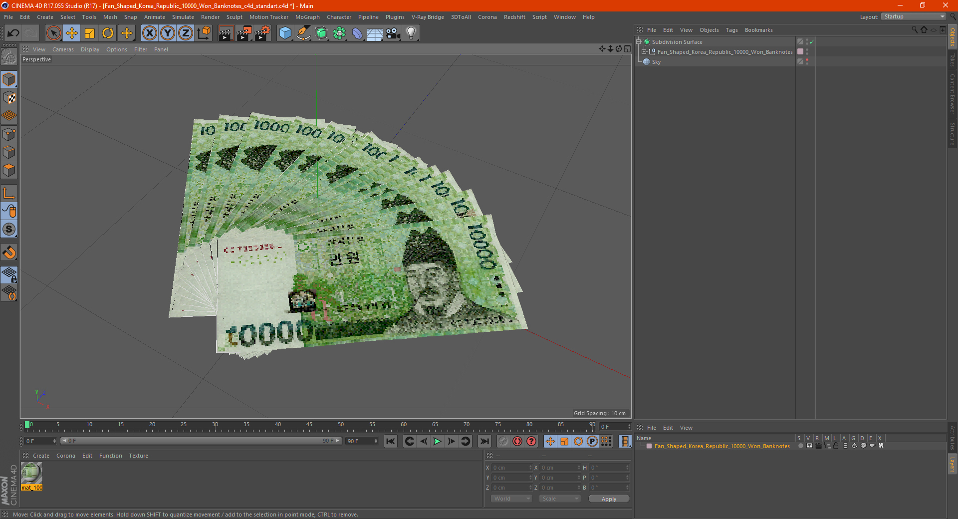 3D model Fan Shaped Korea Republic 10000 Won Banknotes