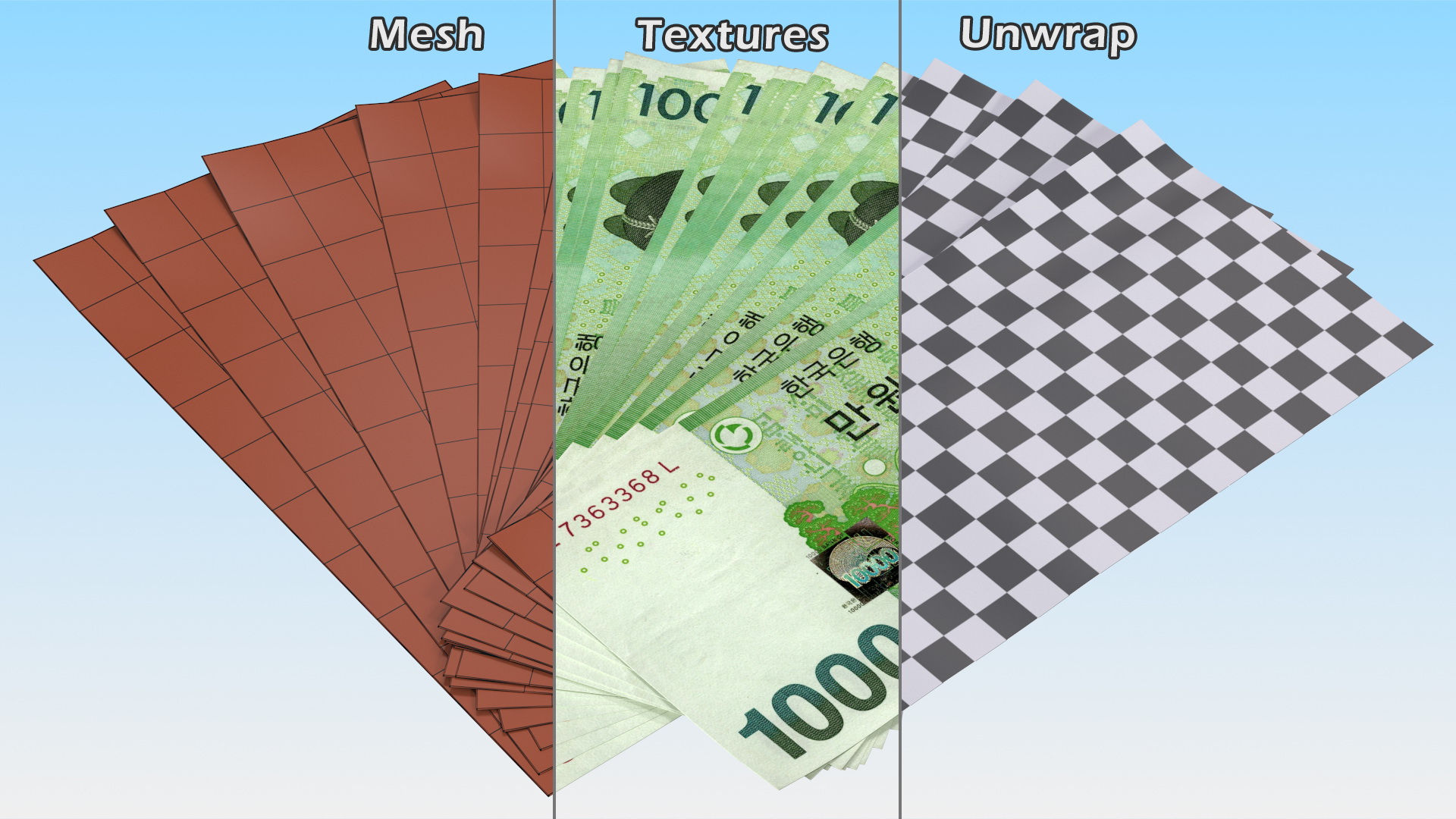 3D model Fan Shaped Korea Republic 10000 Won Banknotes