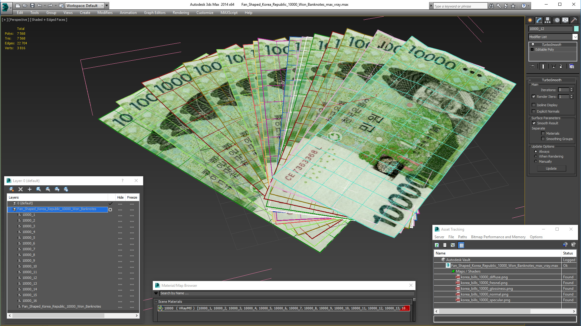 3D model Fan Shaped Korea Republic 10000 Won Banknotes