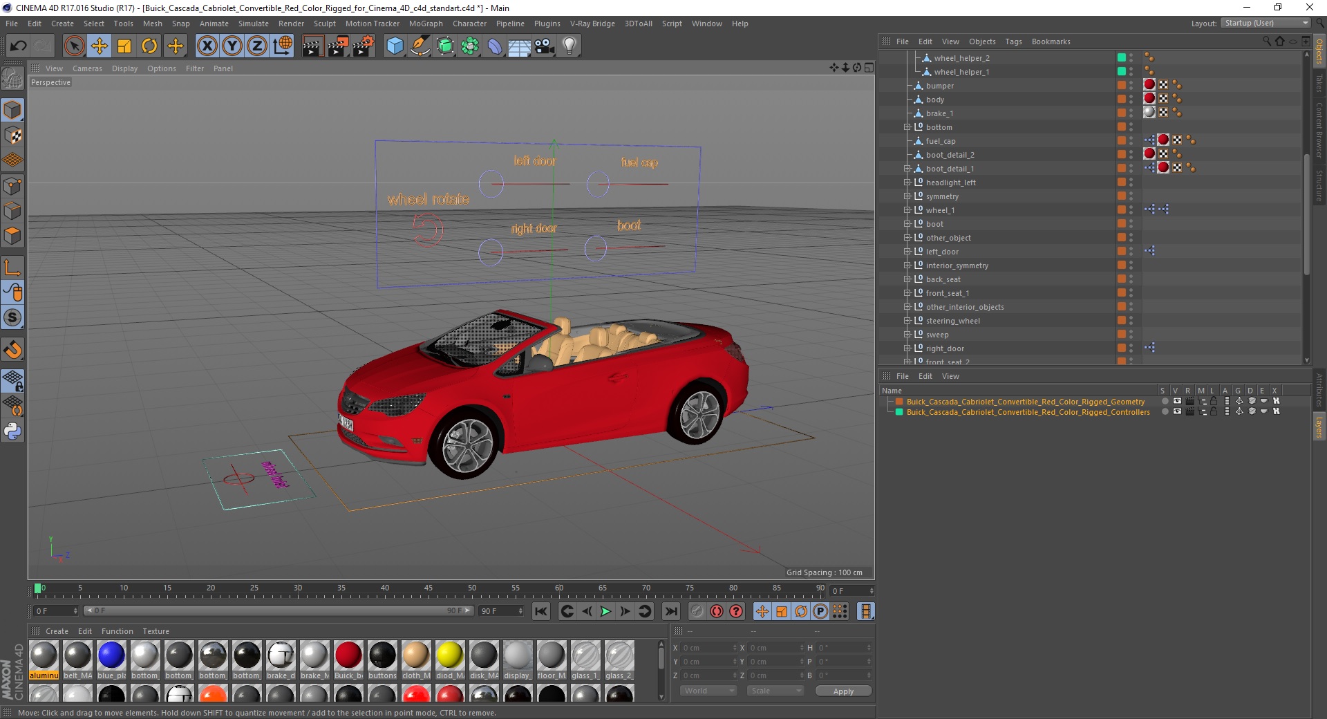 3D Buick Cascada Cabriolet Convertible Red Color Rigged for Cinema 4D