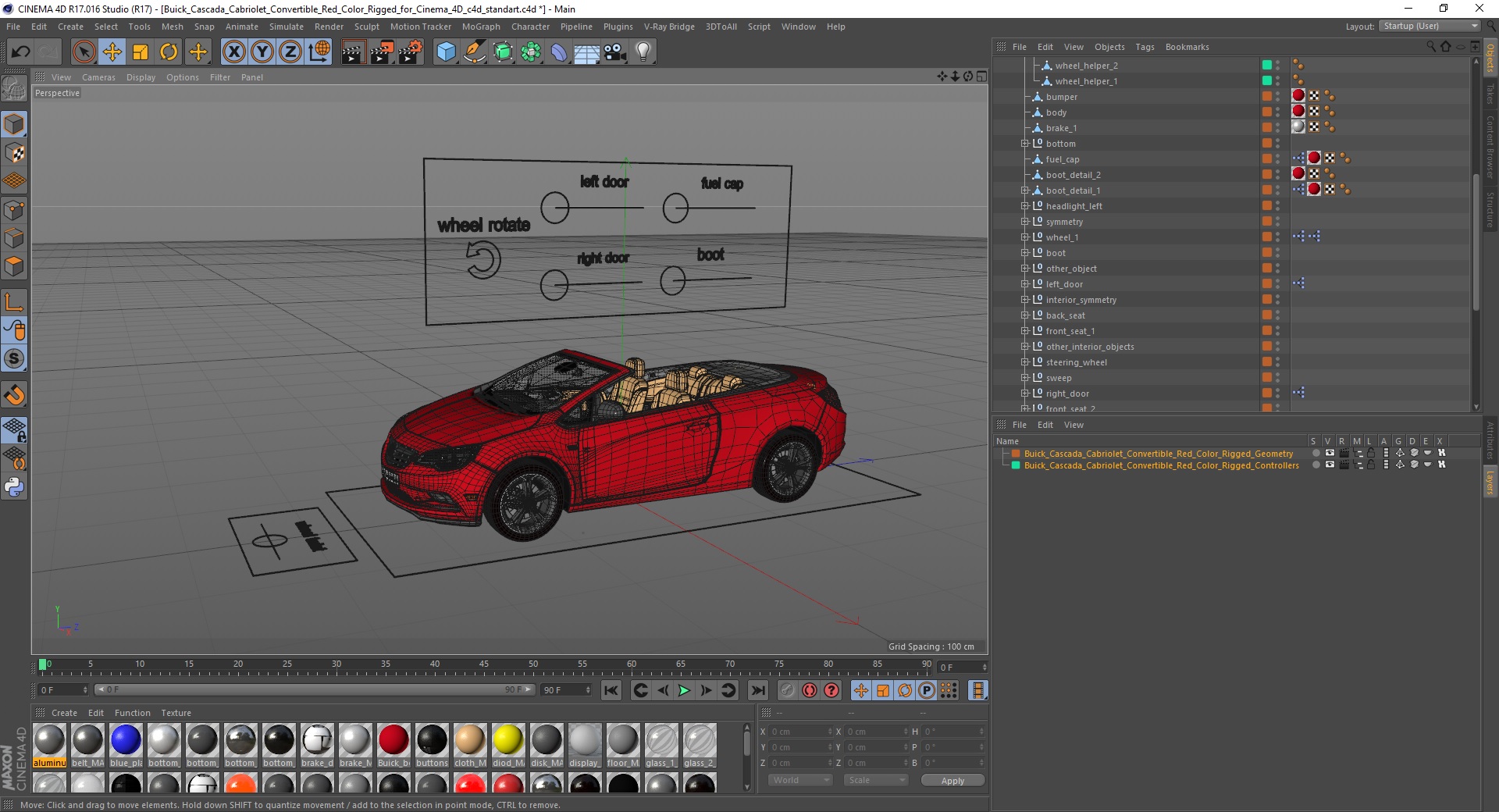 3D Buick Cascada Cabriolet Convertible Red Color Rigged for Cinema 4D