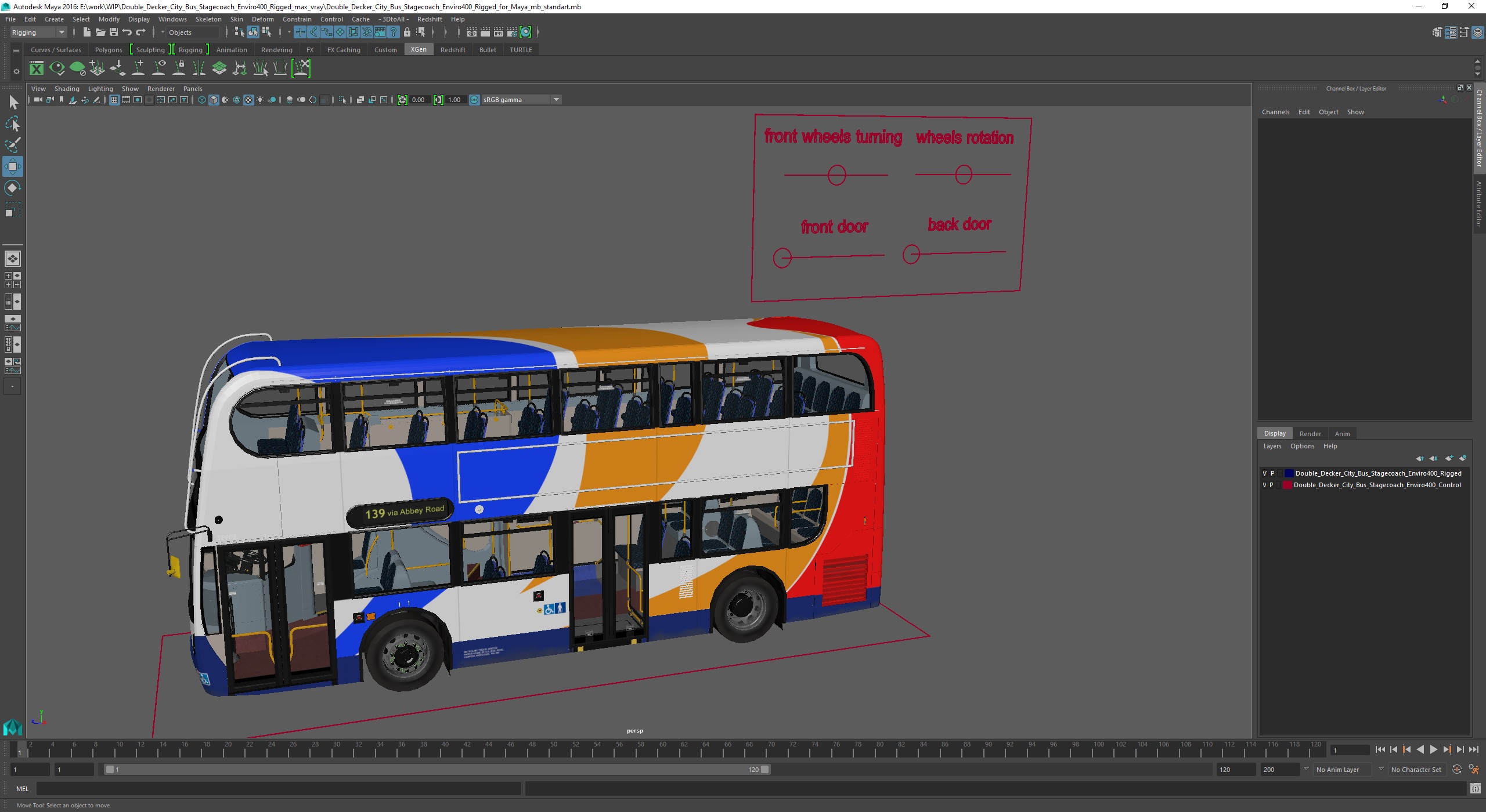 Double Decker City Bus Stagecoach Enviro400 Rigged for Maya 3D model