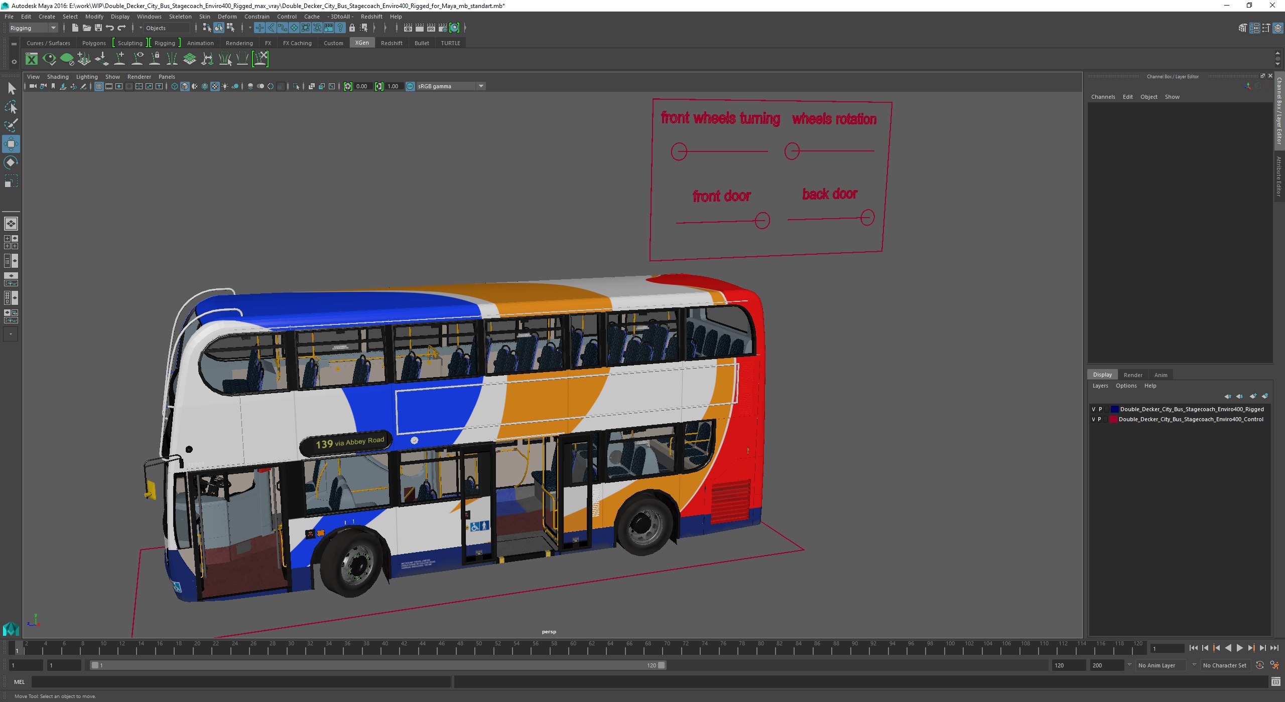 Double Decker City Bus Stagecoach Enviro400 Rigged for Maya 3D model
