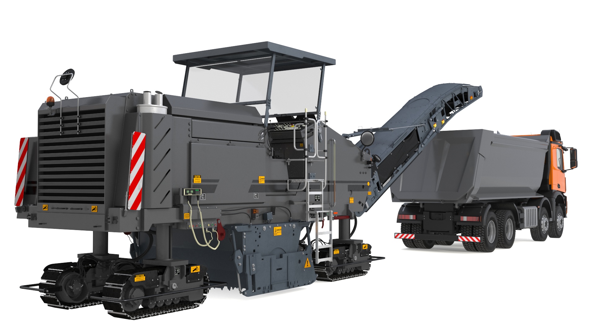 3D Road Milling Machine Loads Milled Asphalt into the Dump Truck