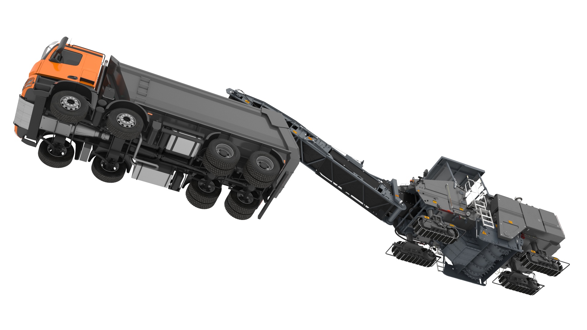 3D Road Milling Machine Loads Milled Asphalt into the Dump Truck