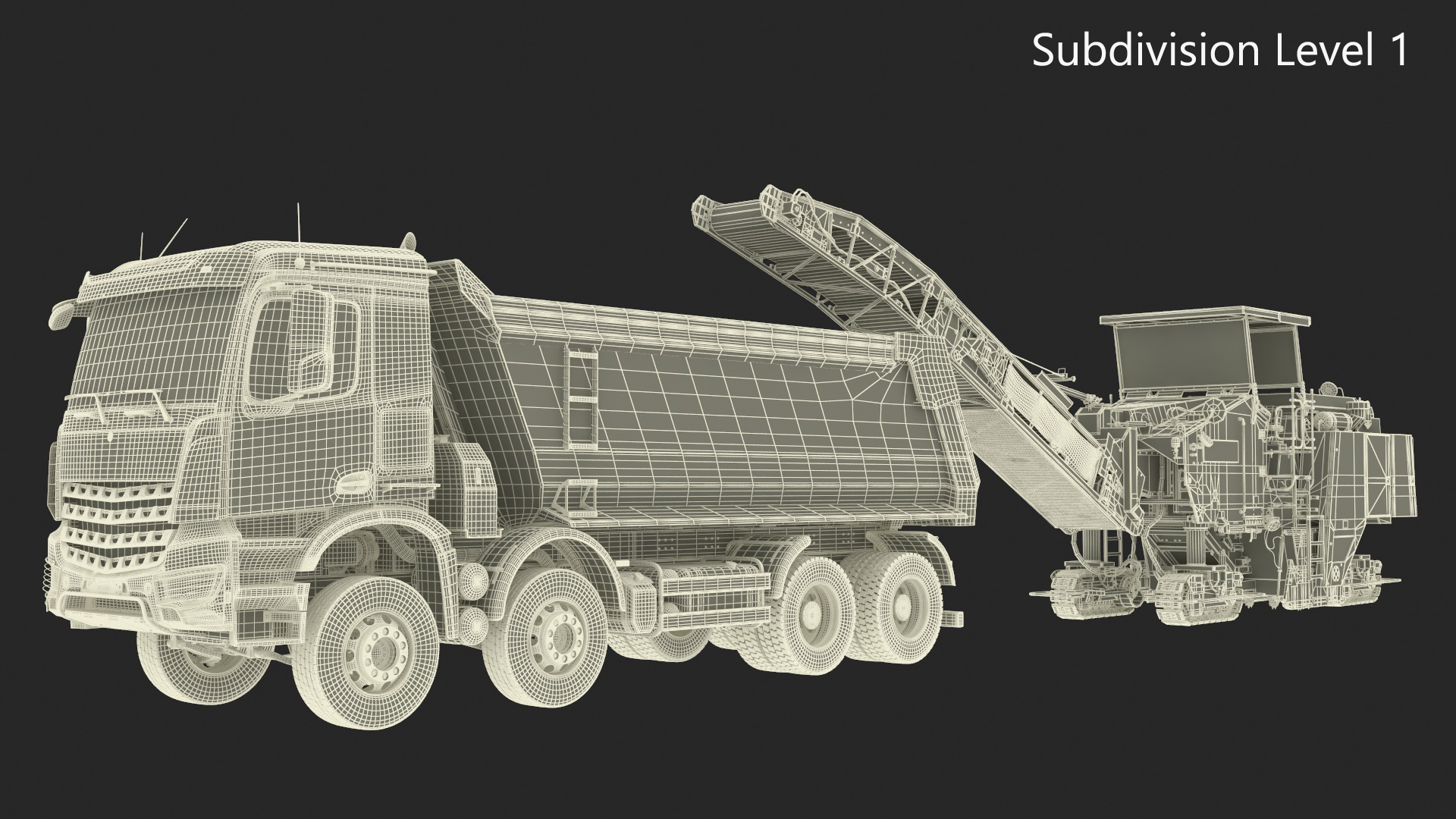 3D Road Milling Machine Loads Milled Asphalt into the Dump Truck