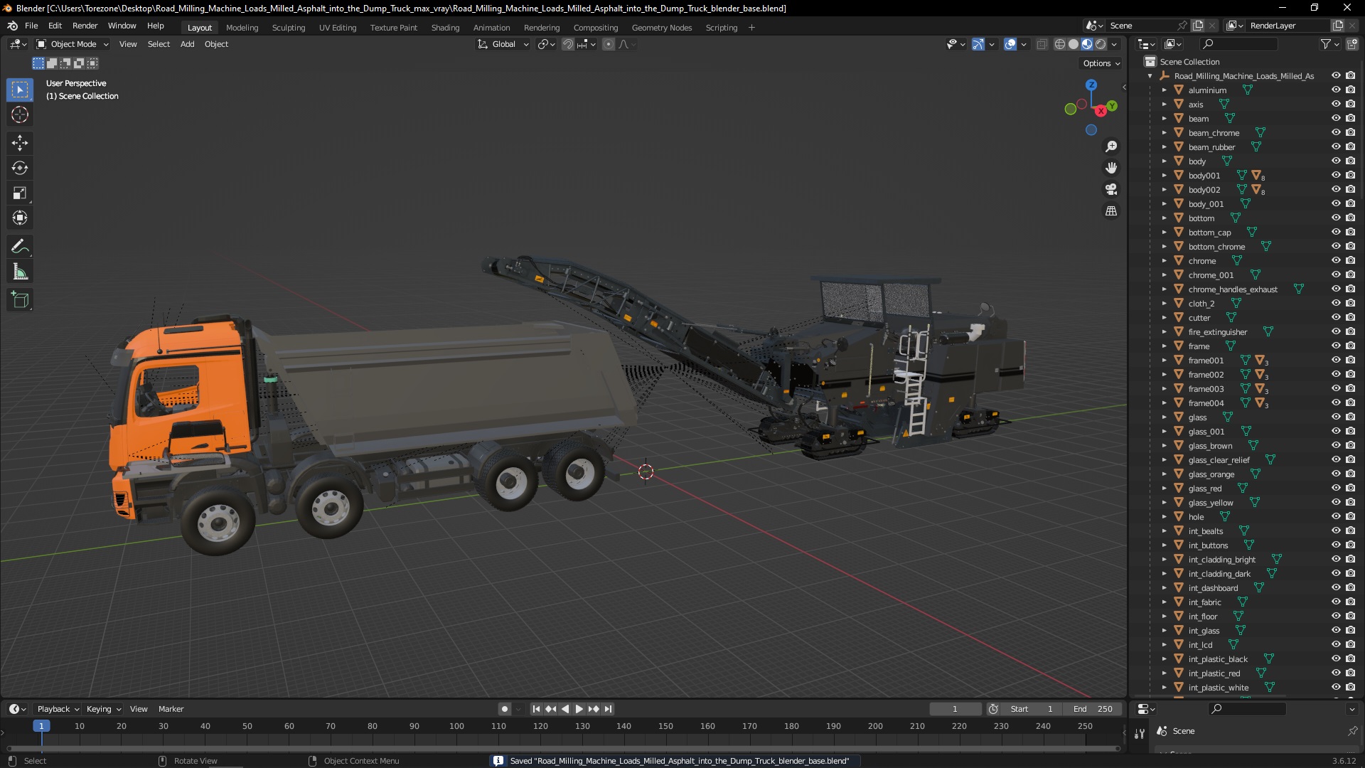 3D Road Milling Machine Loads Milled Asphalt into the Dump Truck