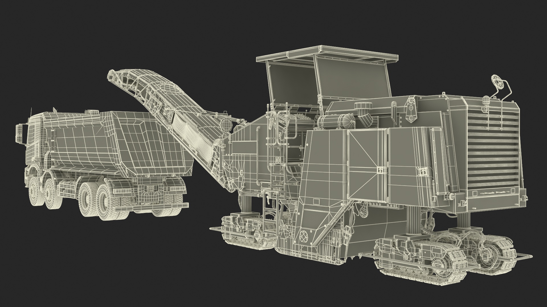 3D Road Milling Machine Loads Milled Asphalt into the Dump Truck