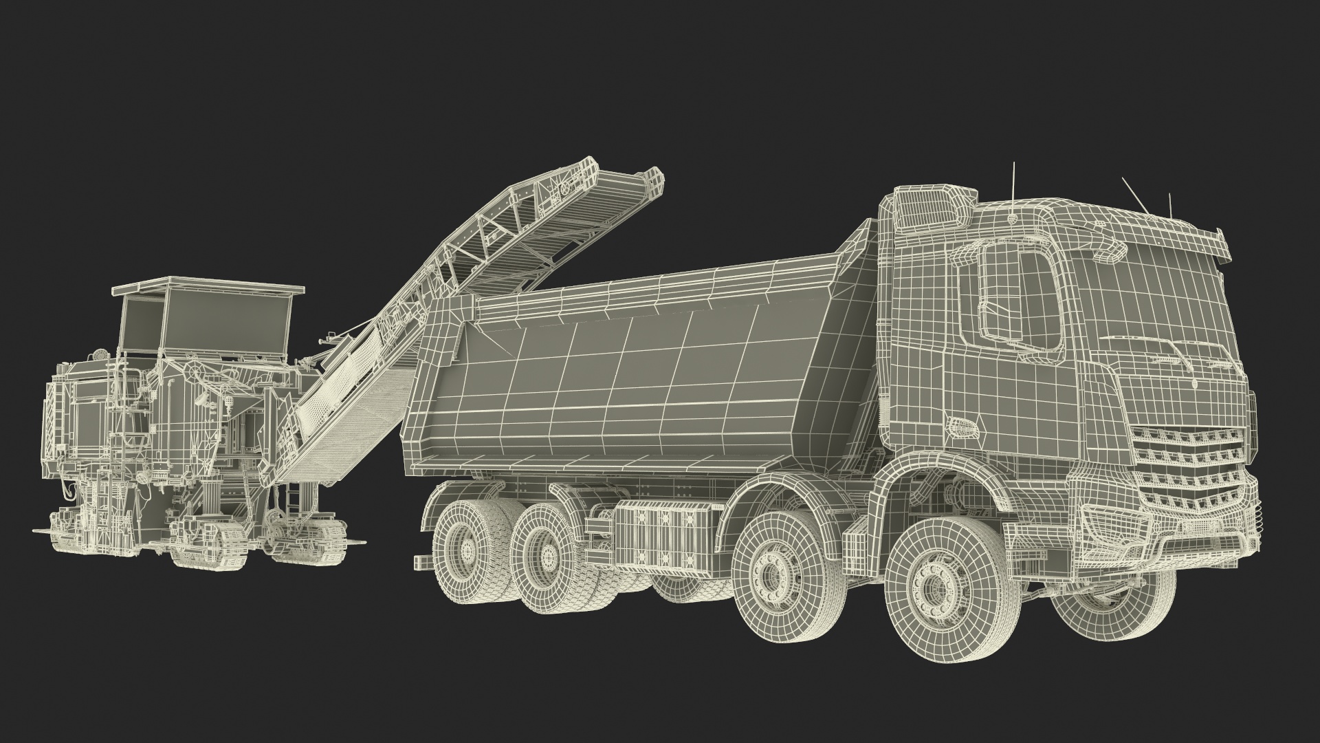 3D Road Milling Machine Loads Milled Asphalt into the Dump Truck
