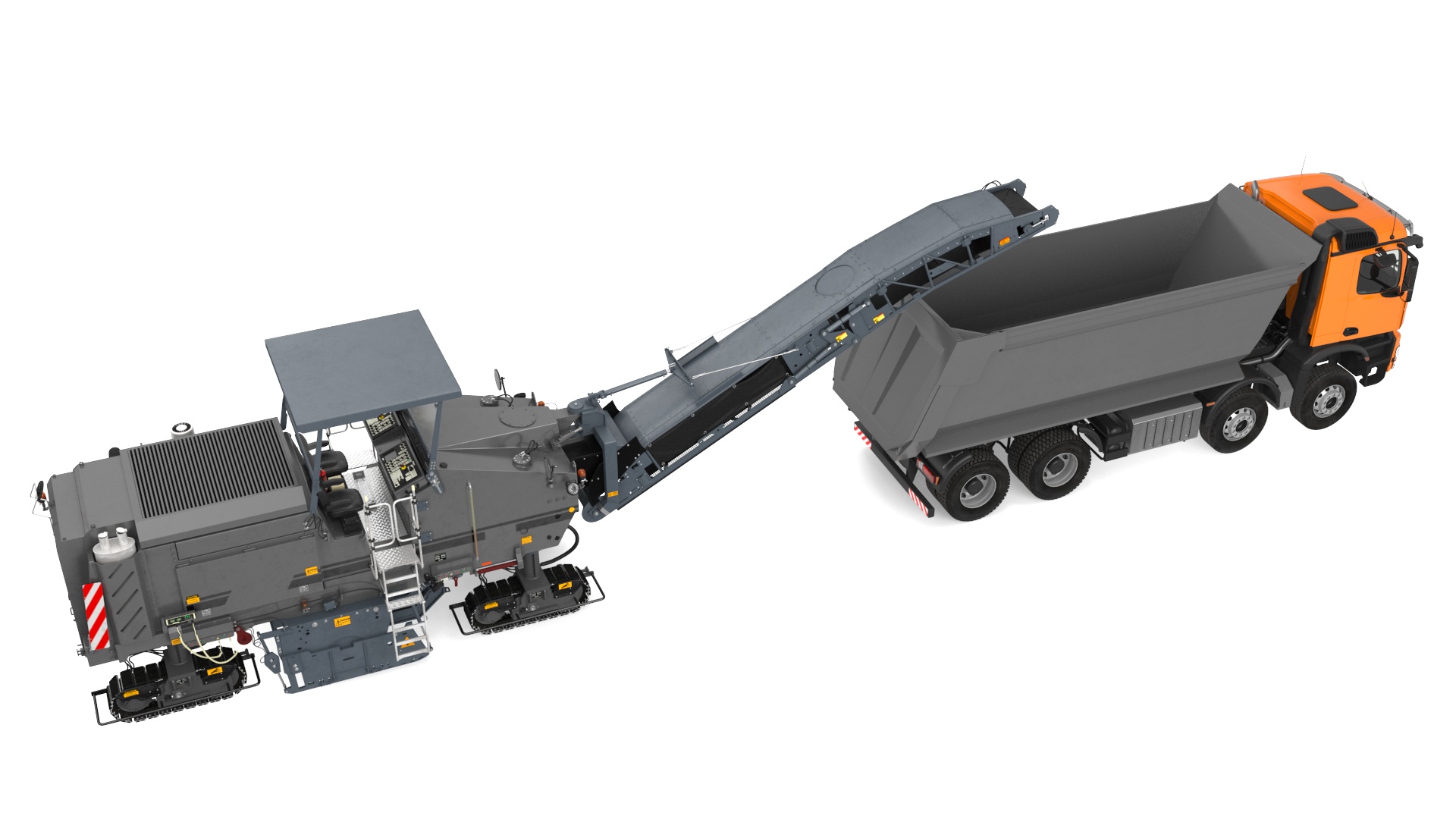 3D Road Milling Machine Loads Milled Asphalt into the Dump Truck
