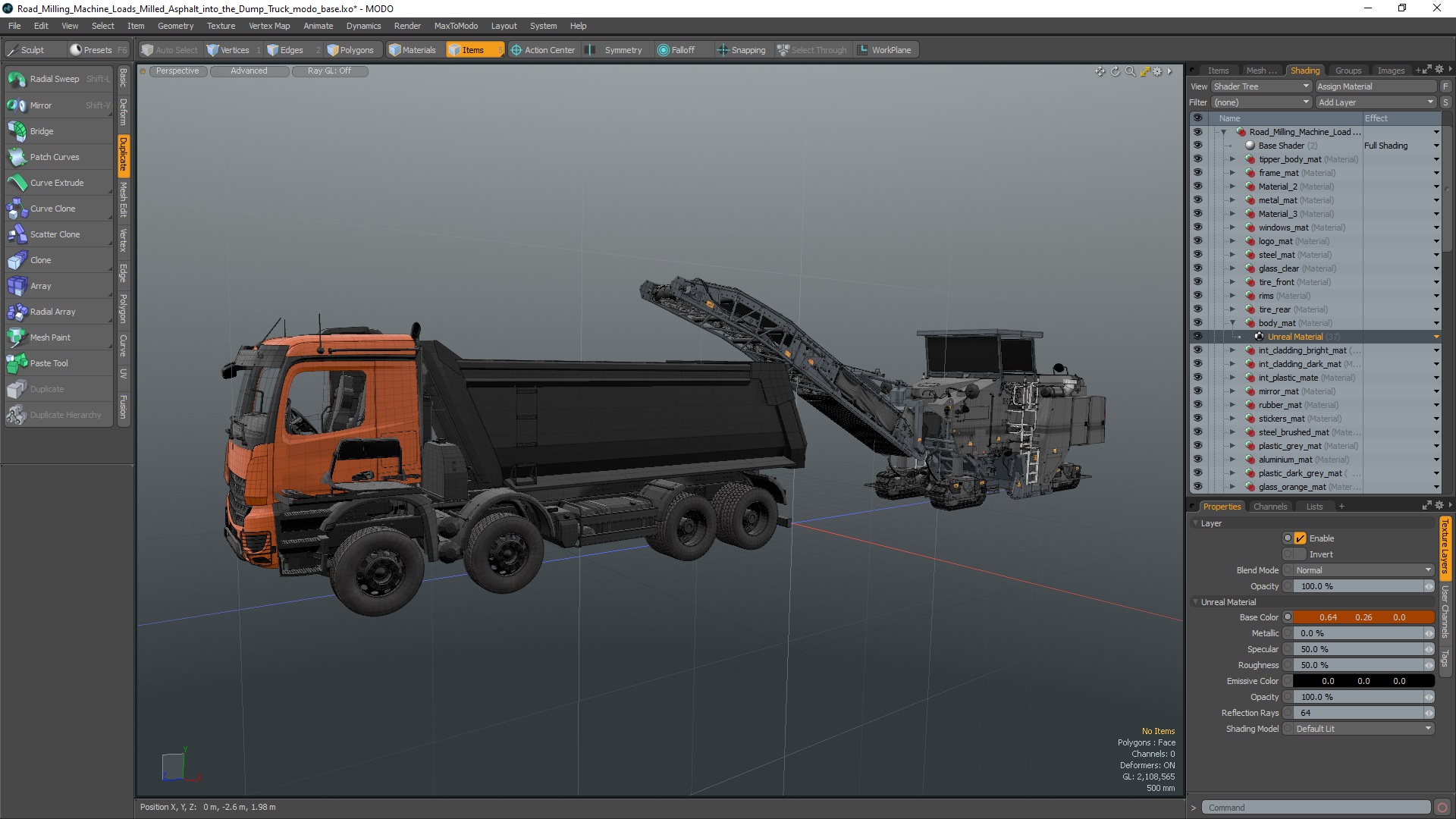 3D Road Milling Machine Loads Milled Asphalt into the Dump Truck