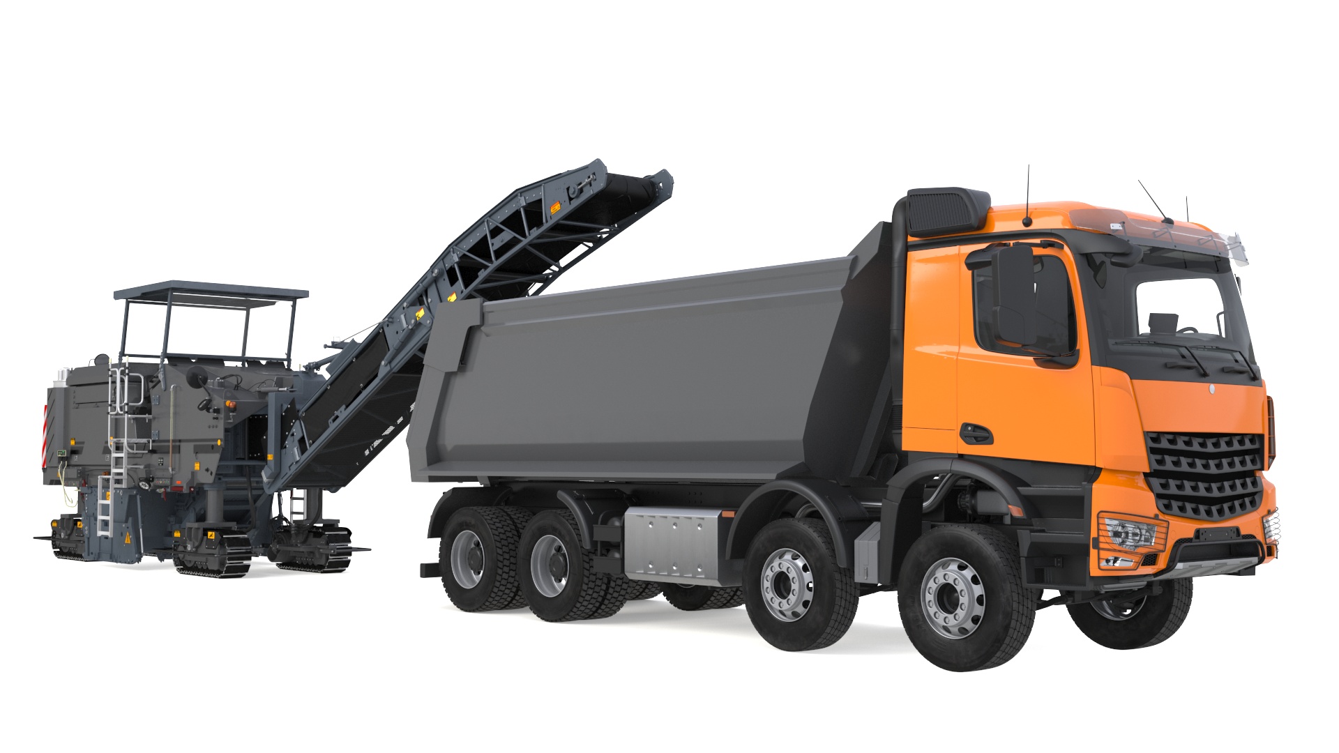 3D Road Milling Machine Loads Milled Asphalt into the Dump Truck