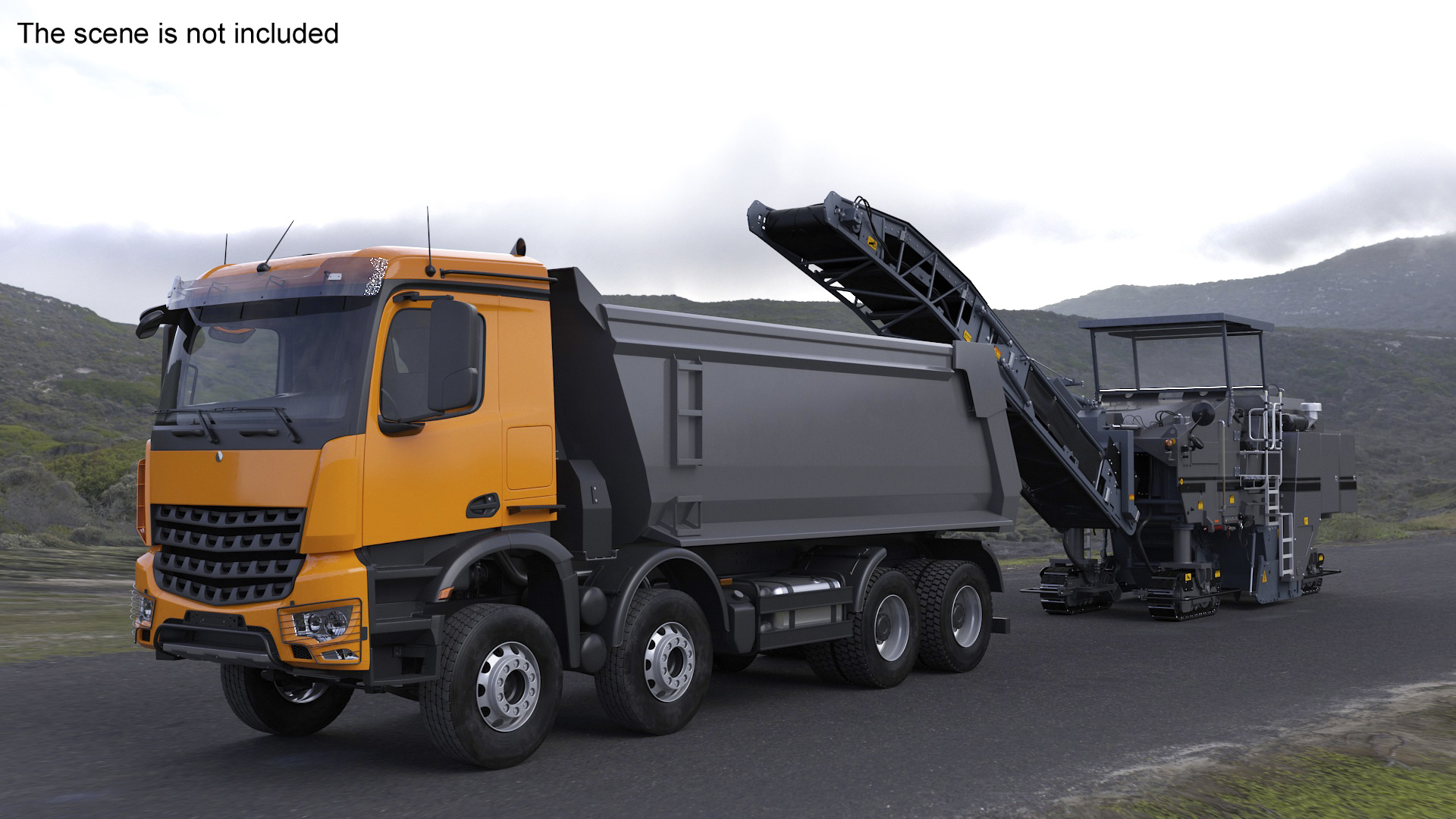 3D Road Milling Machine Loads Milled Asphalt into the Dump Truck