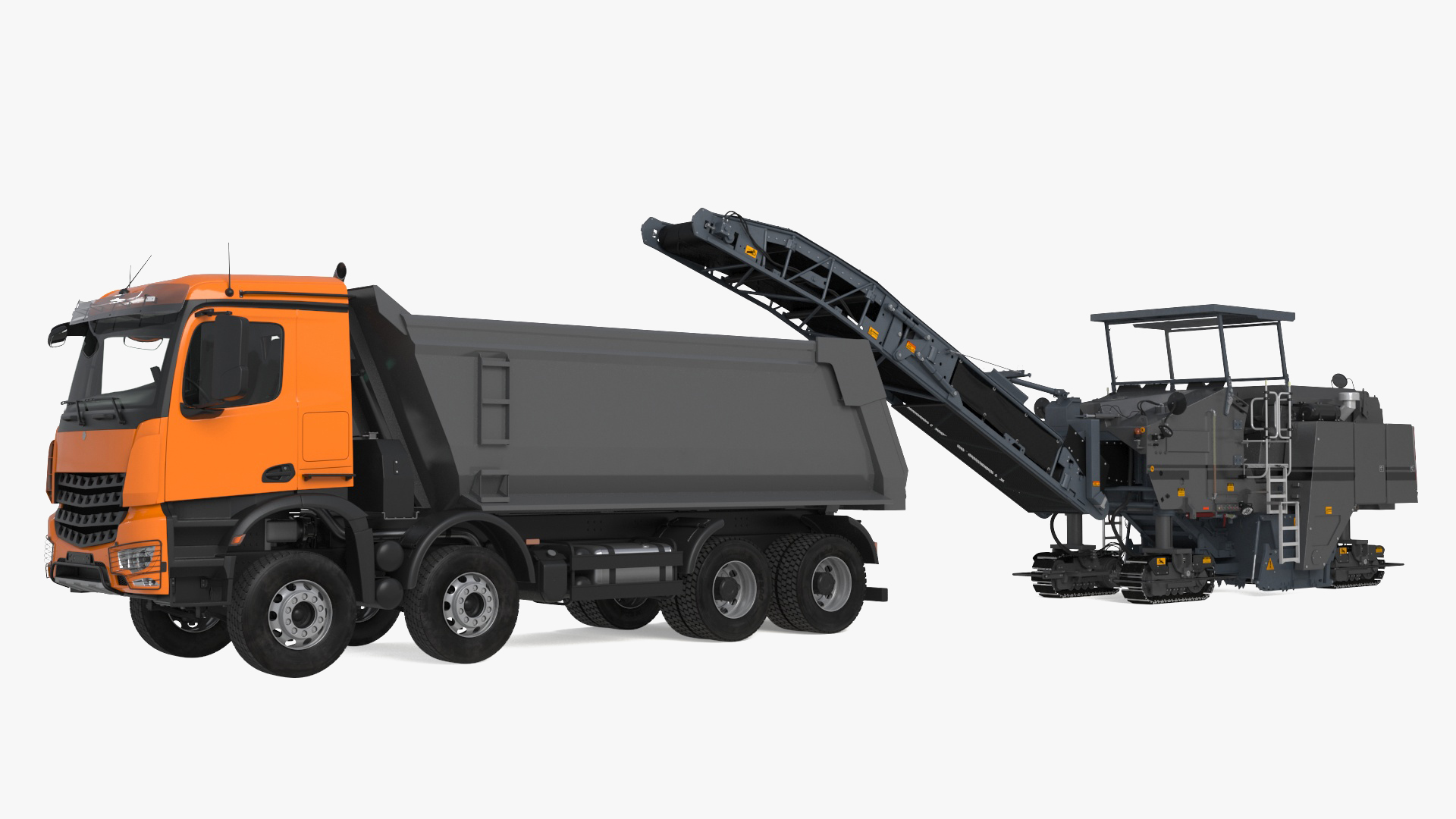 3D Road Milling Machine Loads Milled Asphalt into the Dump Truck