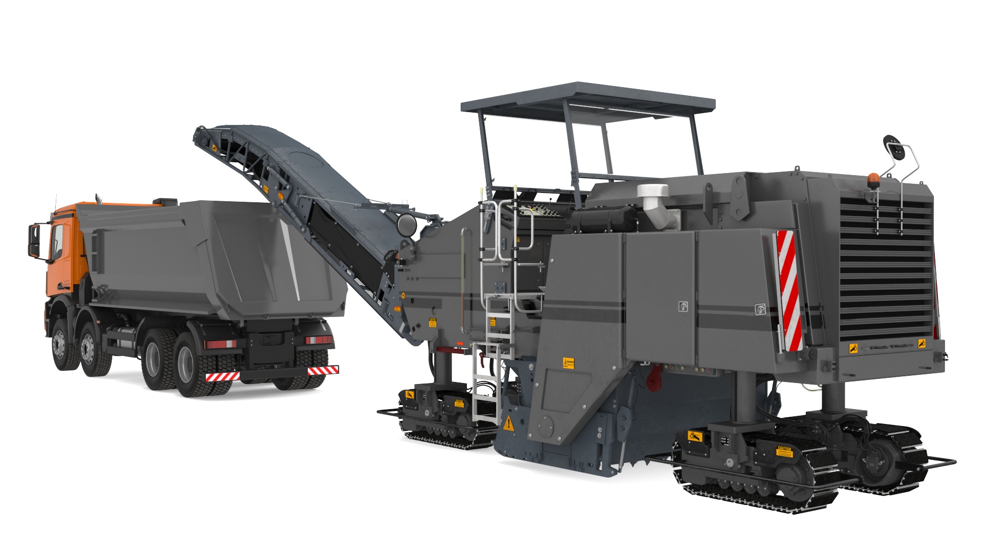 3D Road Milling Machine Loads Milled Asphalt into the Dump Truck