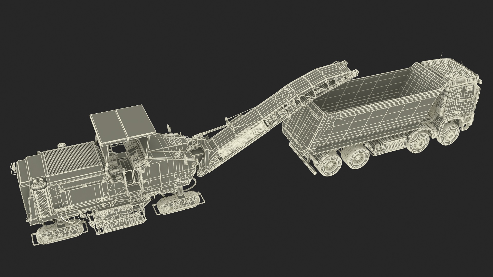 3D Road Milling Machine Loads Milled Asphalt into the Dump Truck