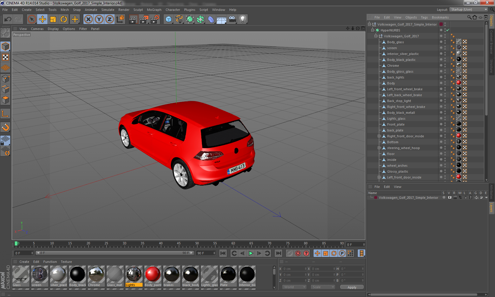 3D Volkswagen Golf 2017 Simple Interior