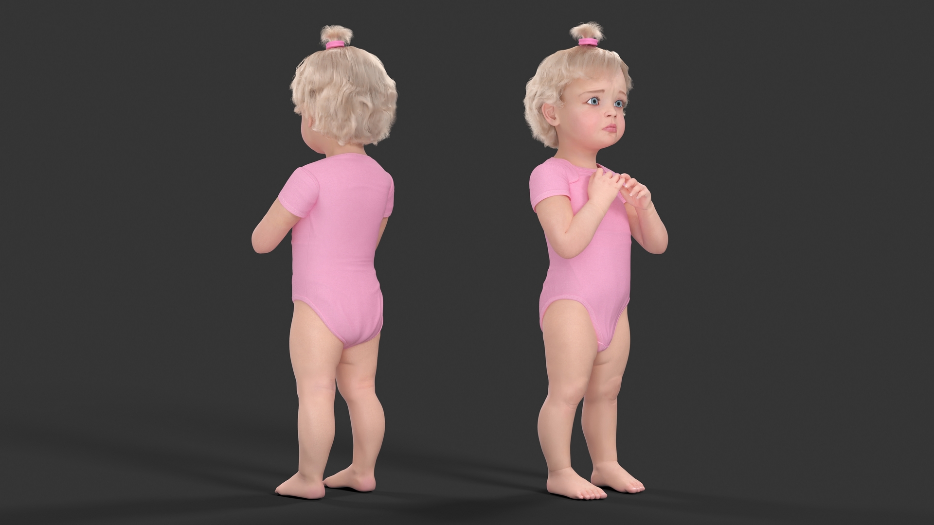Toddler Girl in Bodysuit Standing Fur 3D