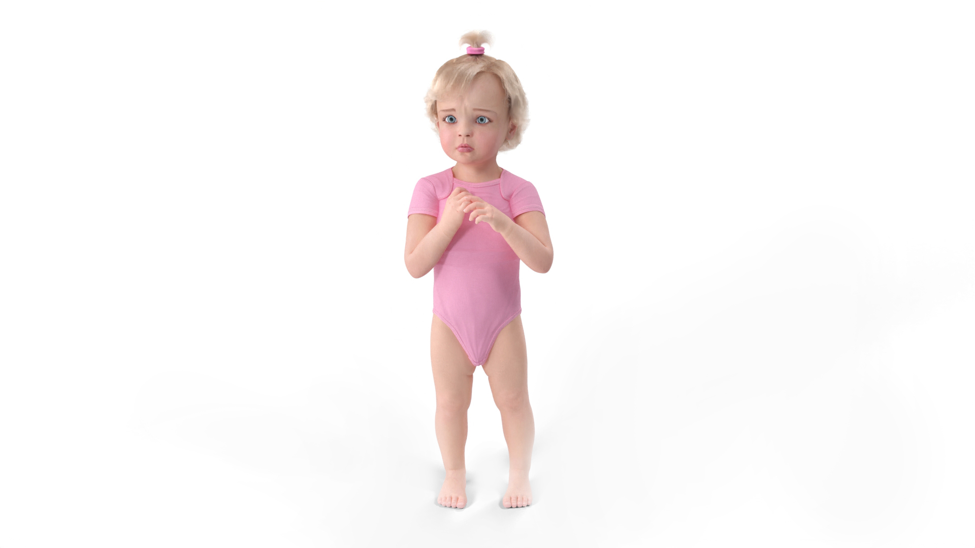 Toddler Girl in Bodysuit Standing Fur 3D